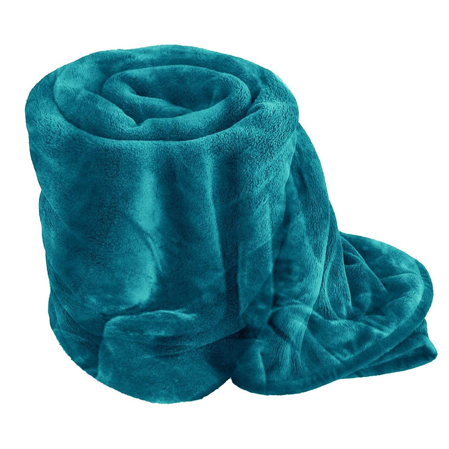 Amber Linen New Teal Faux Fur Throws Fleece Blanket Mink Sofa Bed Luxury Soft Warm (Single 127CM X 152CM)