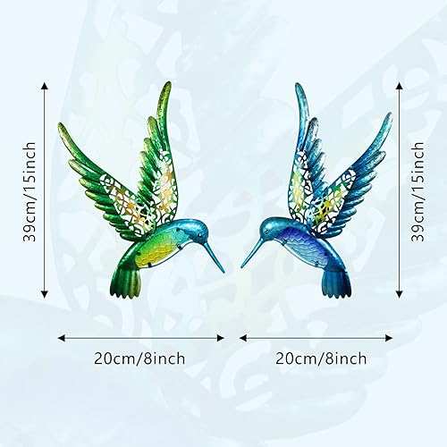 Miniatura 3 de HONGLAND Arte de pared de colibrí de metal de 15 pulgadas, escultura de pared de pájaros de metal, decoración de jardín, estatua al aire libre,