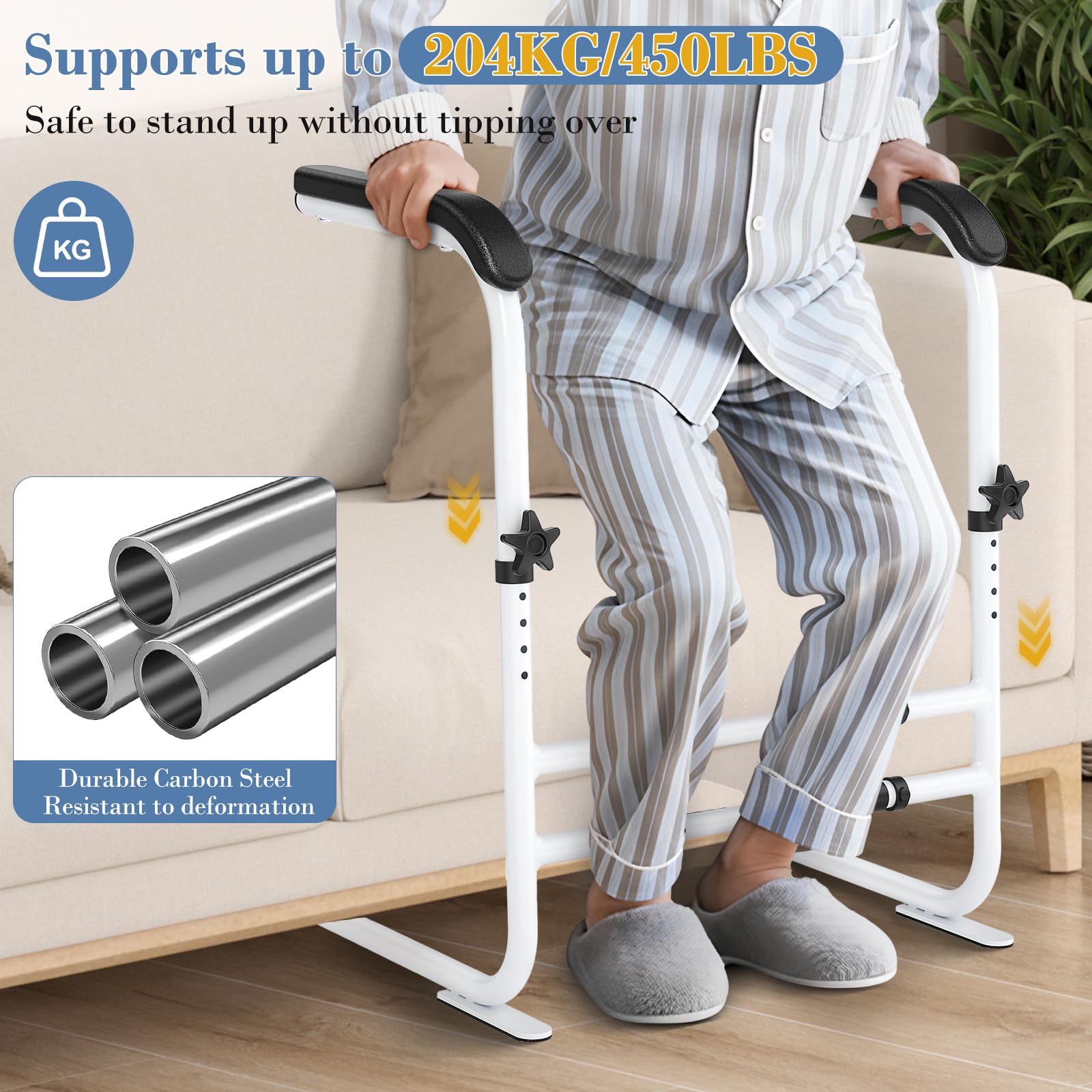 Soporte para Levantarse del Sofá, Ayuda para Levantarse con 6 Alturas y Anchos Ajustables, Hasta 204 kg con Construcción Robusta, Ayuda para Levantarse de la Silla de Sofá para Personas Mayores