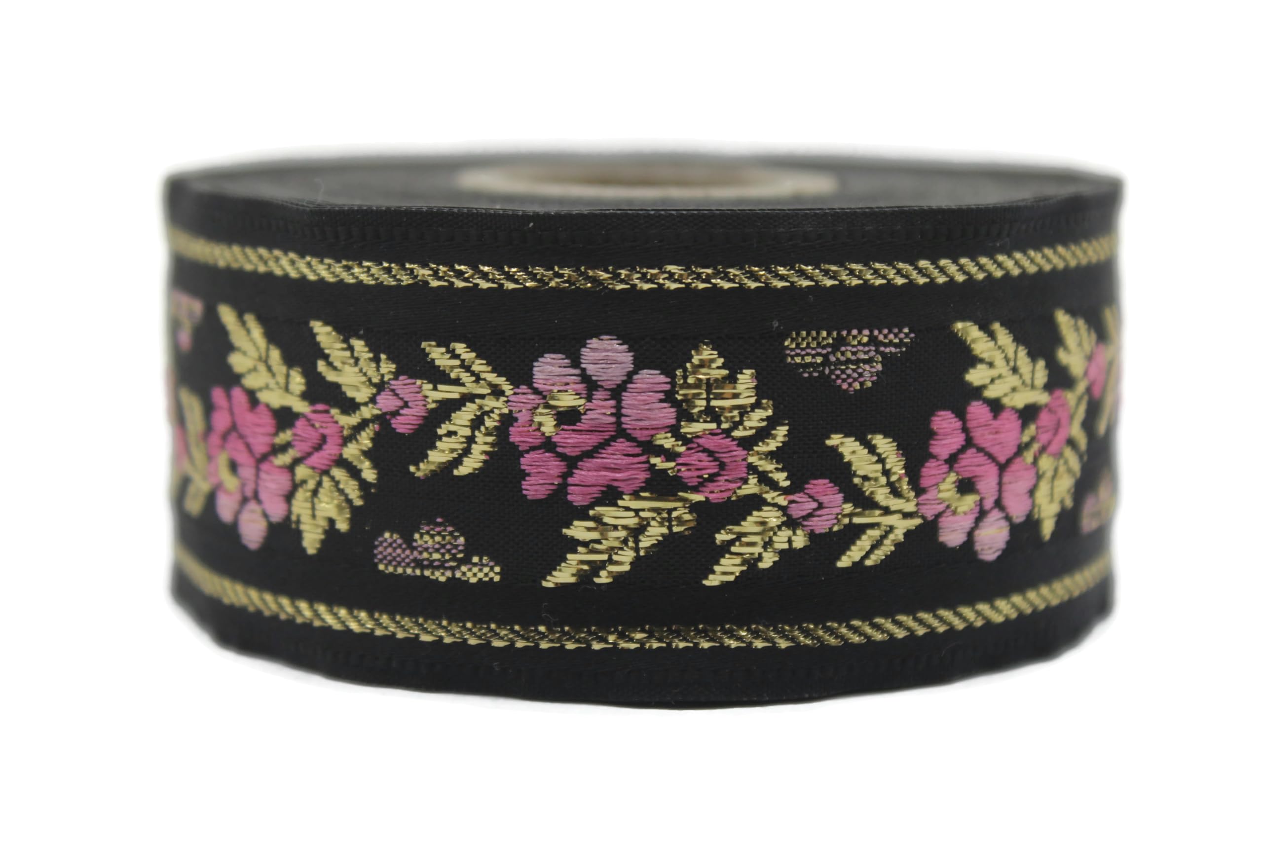 Ruban jacquard noir rose floral 35mm, ruban tissu pour couture, loisirs créatifs 10m
