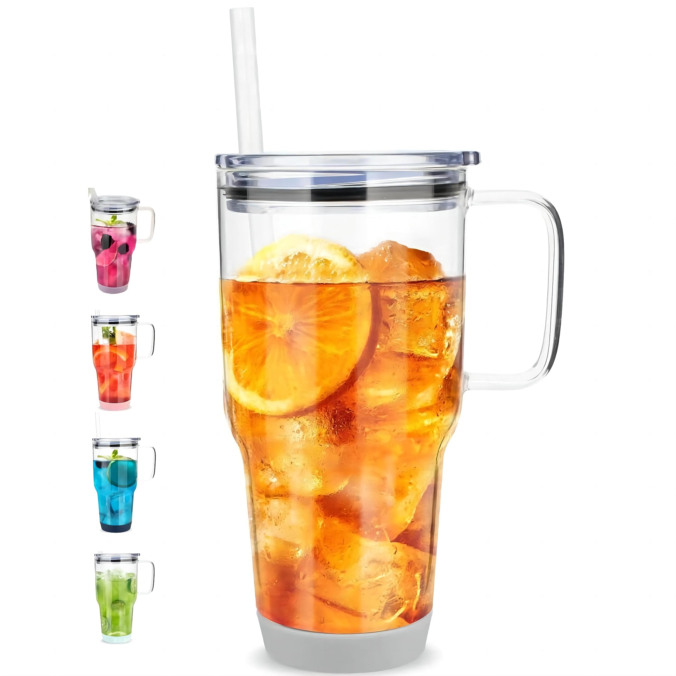 JS-FLFORLJ The New 32-Ounce Car Cup Coffee Cup Includes A Straw, A Glass With A Lid And A Handle,Large Capacity Car Cup