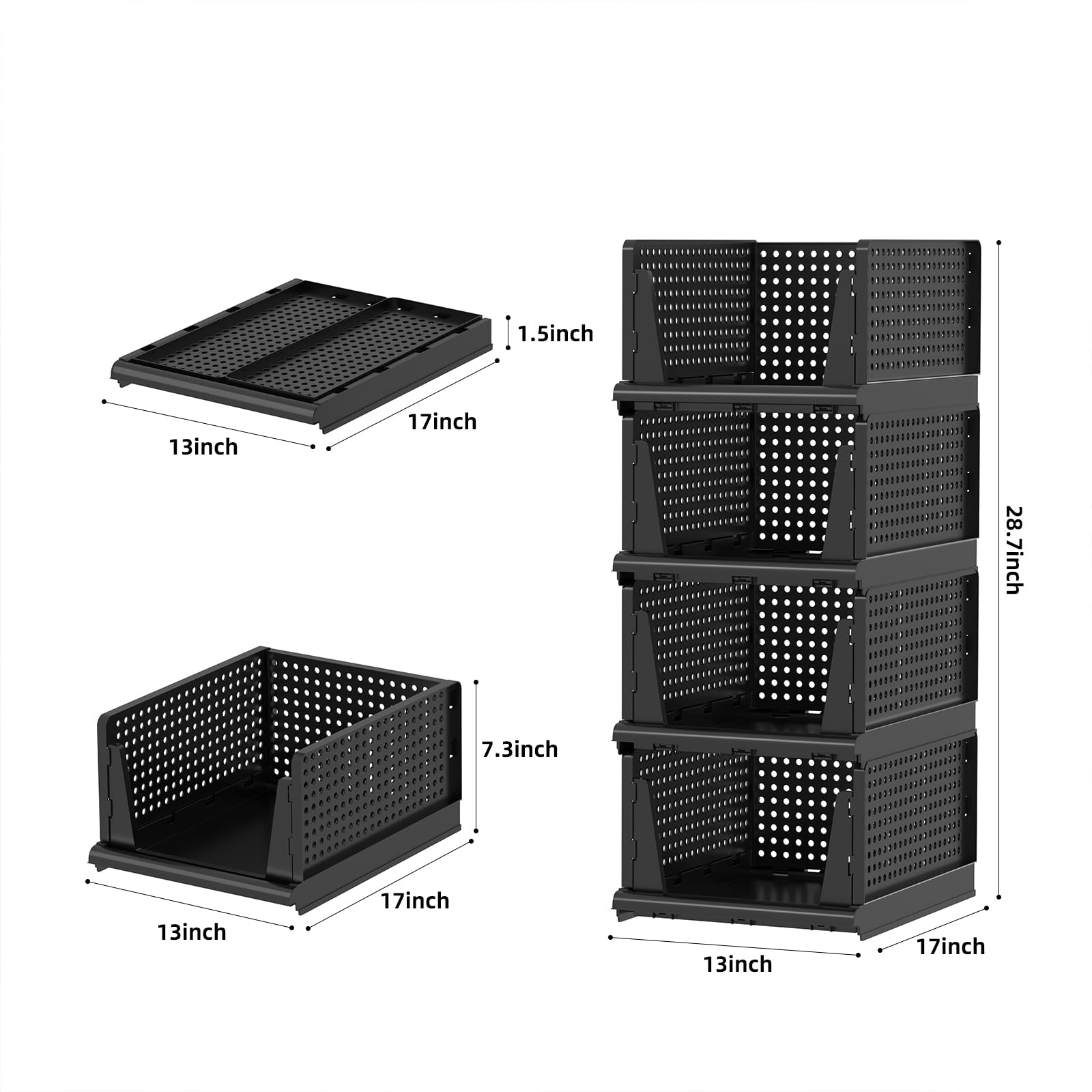 Organizador de armario y almacenamiento de 4 L, color negro (paquete de 4, negro-L)