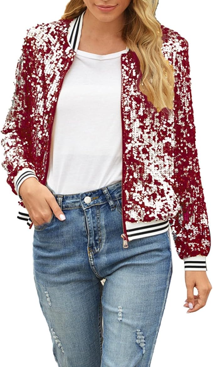 Blazer Femme Paillettes Chic - Veste Élégante Manches Longues Sequins - Idéal Soirée Et Party
