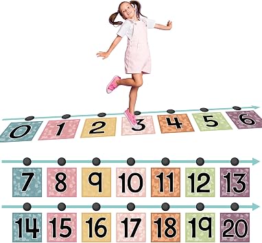 Ireer 66 Pcs Jumbo Number Line for Classroom Wall Floor 22 ft Educational Number Line Sticker Learning Tool with Color Digit Waiting Room Classroom for Kid Home School Math LearningBoho,Square