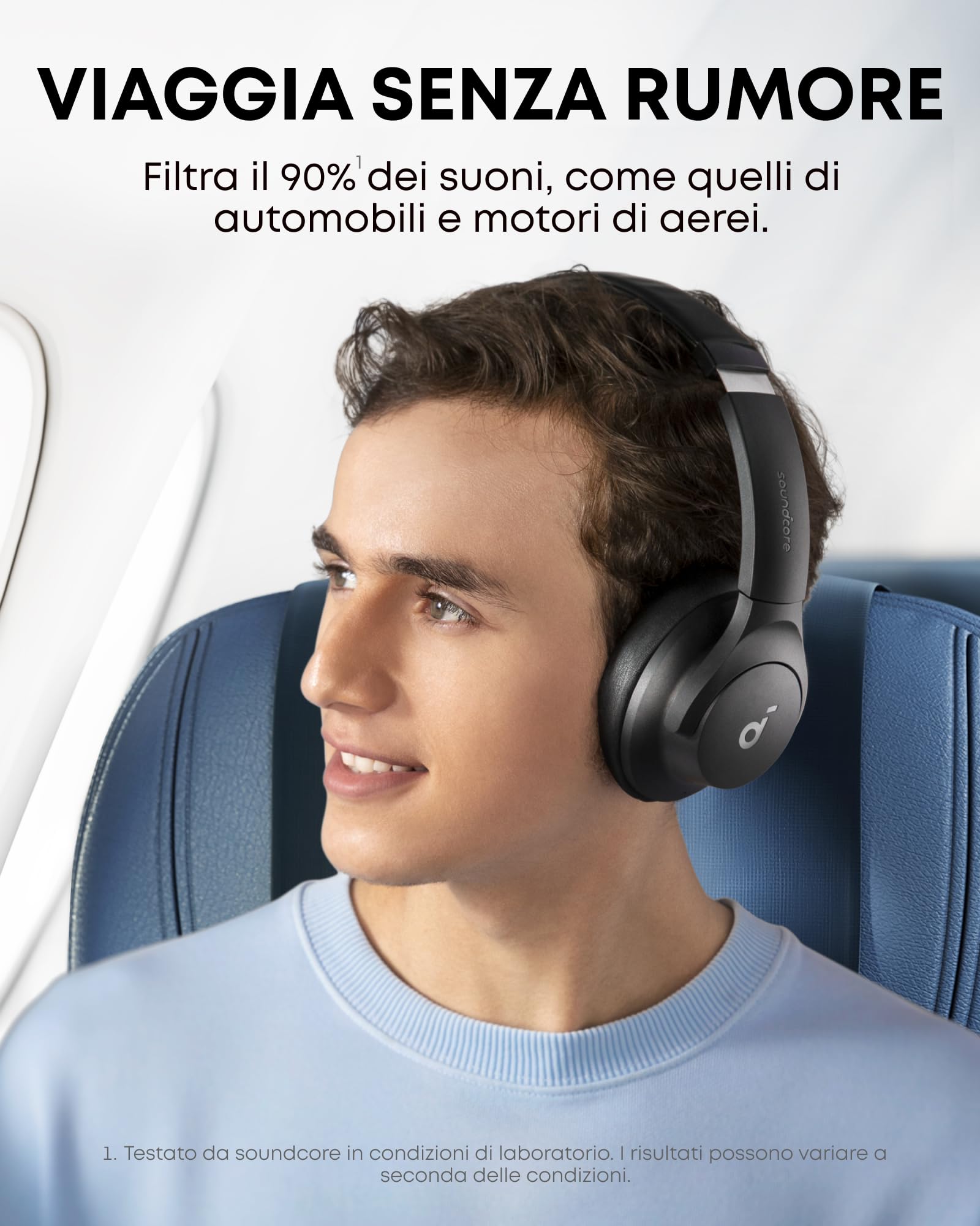 soundcore by Anker Q20i - Cuffie wireless Bluetooth over-ear con cancellazione ibrida attiva del rumore, 40 ore di riproduzione in modalità ANC, personalizzazione tramite app (nero)(ricondizionato)