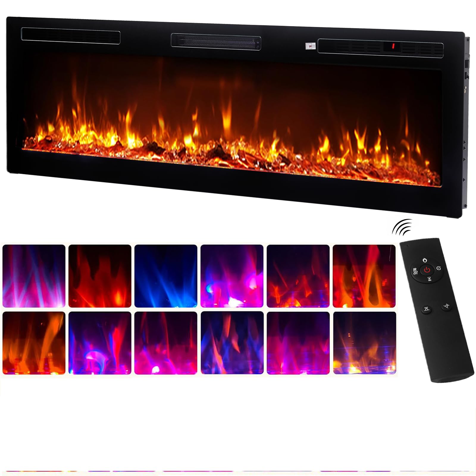 LSLIFE 50/60 Inch Recessed & Wall Mounted Electric Fireplace Electric Fire