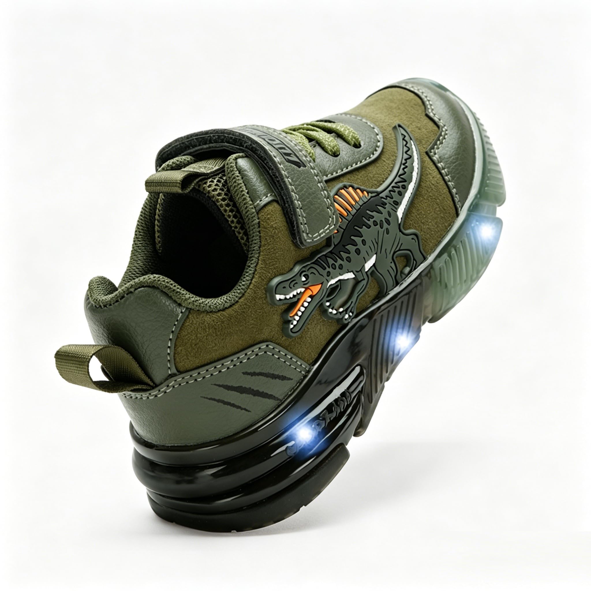 Moda Scarpe Sportive per Bambini e Bambine con Dinosauro Flash per 2-6 Anni, Tomaia in Pelle