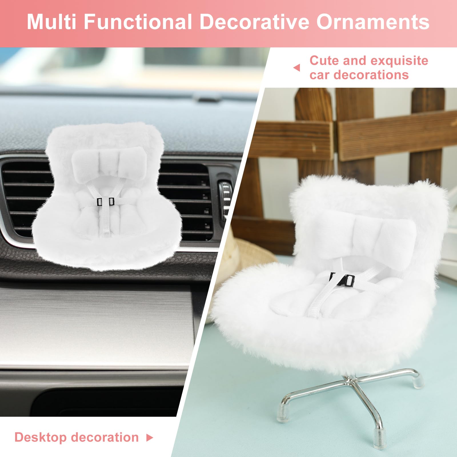 Car Dolls Safety Seat,Car Seat for Dolls with Soft Furry Cushion,Air Vent Clip and Desktop Stand,Cute and Functional Car Ornament for Fans and Doll Collectors Kids Adults Girls Women(White) - Image 4