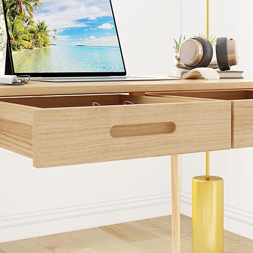 Miniatura 5 de Escritorio para computadora de oficina en casa con 2 cajones, mesa de estudio para oficina en casa, estudio, color madera (39.3 pulgadas de ancho x