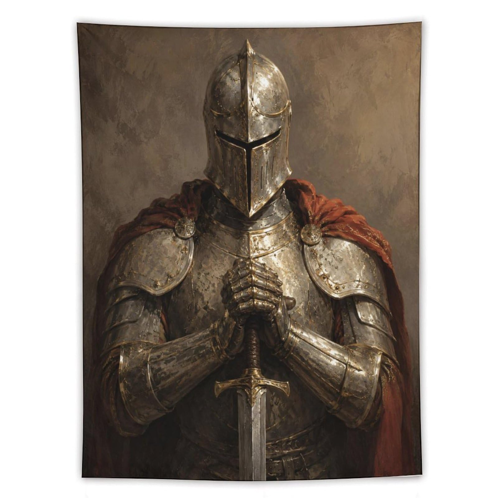 W7C8U2X3 Medieval Knight Sword Portrait Wall Tapestry, Backdrop