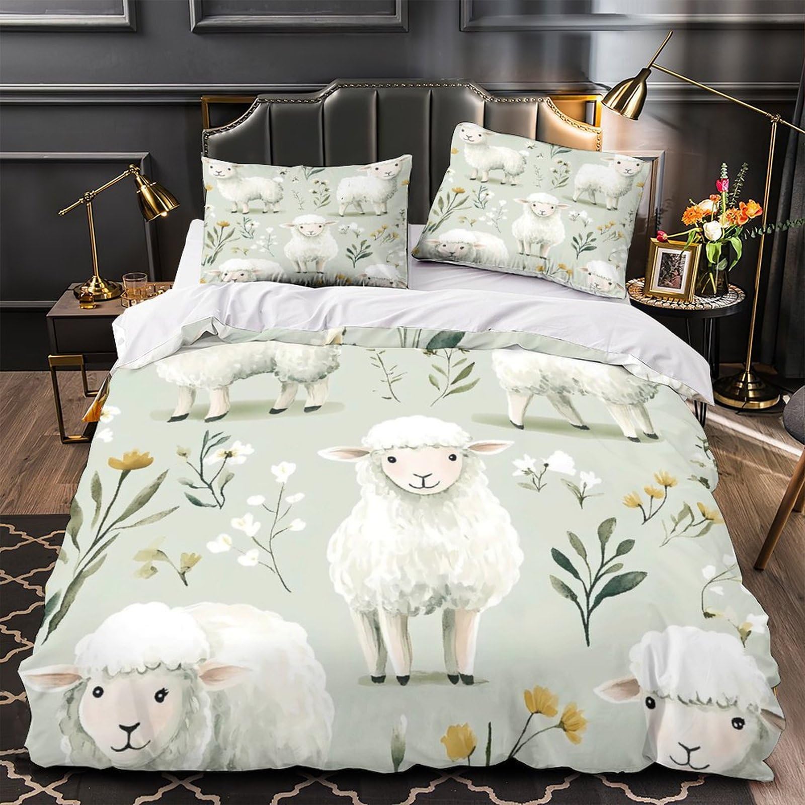 Parure de lit enfant anti-allergie avec housse de couette mouton 135x200 super douce