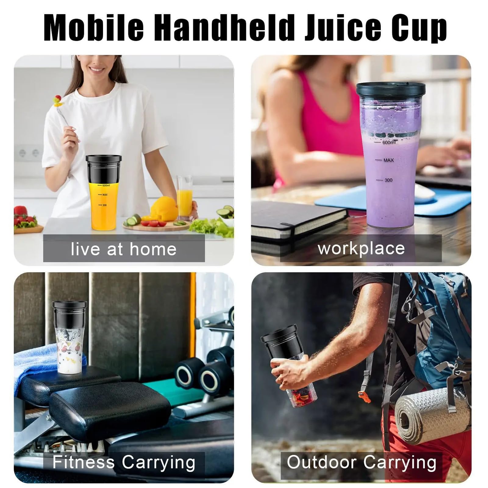 Tasse de Mixeur Portable 20oz, Rechargeable par USB, avec 6 Lames, Mélange Efficacement les Shakes pour un Style de Vie Actif, Batterie 4000mAh
