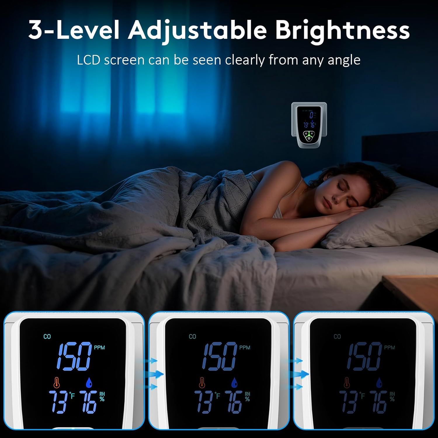 5-in-1 Carbon Monoxide Detectors Plug in, Smoke Alarm & Natural Gas Leak Detector with Temperature & Humidity Sensor, Portable CO Detector with LCD Display Sound & Light Alert for Home Travel - Image 4