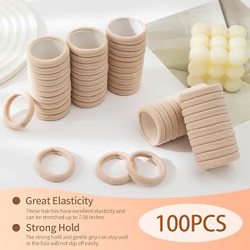 Bessrung 100 PCS Seamless Nylon Hair Ties, No Damage Elastics Hair Ties for Women Girls, Soft Stretchy Ponytail Holders for Thin Thick Hair, Snag-Free Hair Bands(Beige Color)