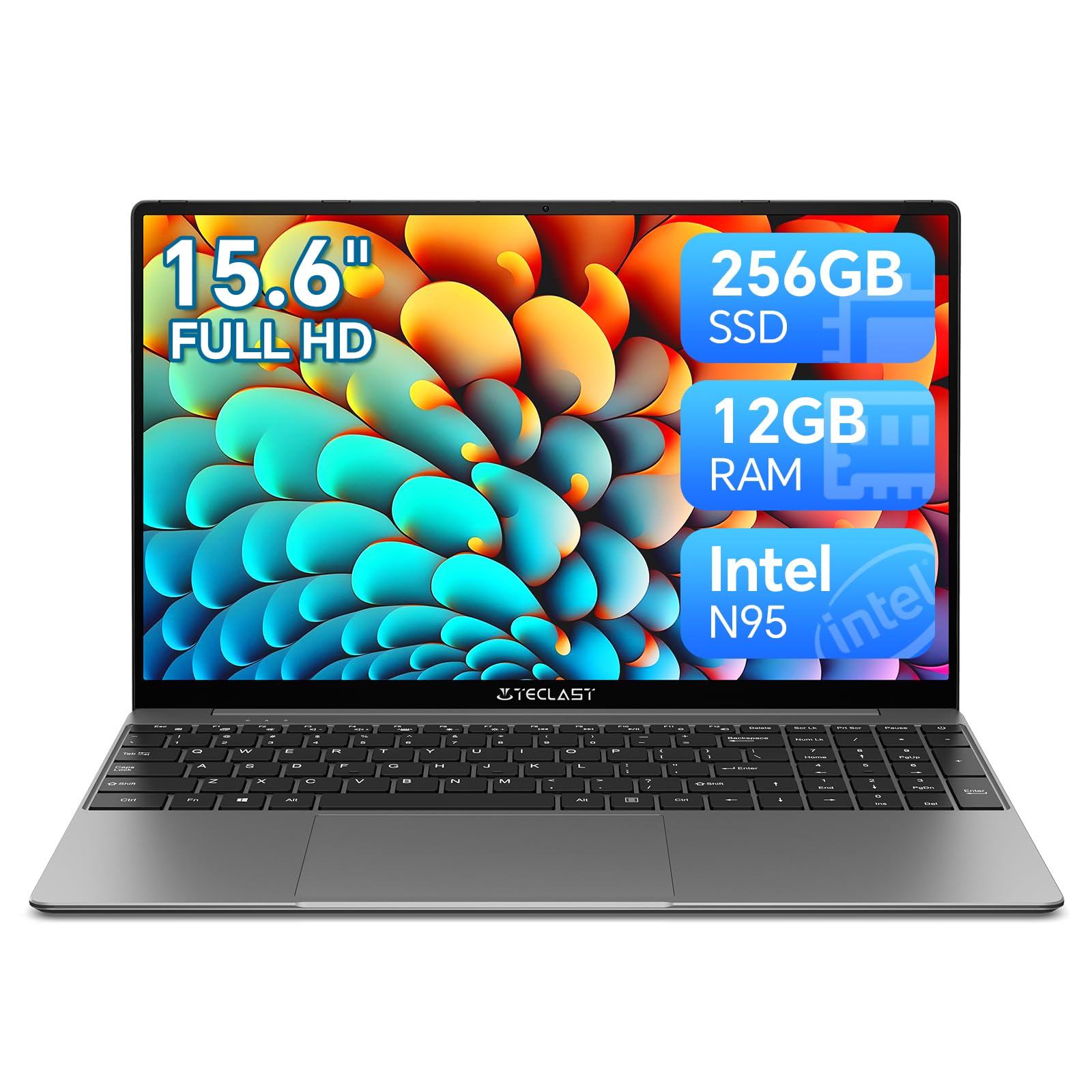 TECLAST PC Portatile F16Pro Notebook 15.6 Pollici, 12GB RAM 256GB SSD, Intel N95, Computer Portatile, Sistema Preinstallato, 2.4G/5G WiFi, BT5.0, Tipo C, Per Ufficio Studio Laptop 2024