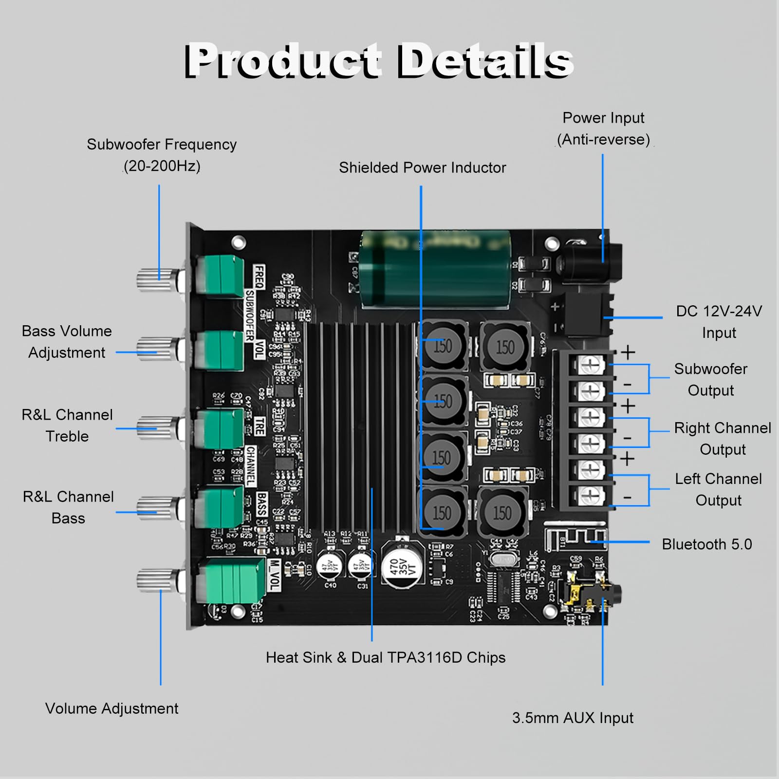 Amazon.com: 50W+50W+100W Amplifier Board with Treble and Bass