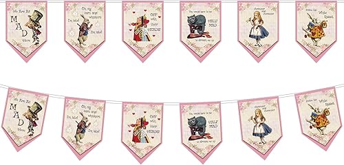 Pancarta floral de fiesta de té de Alicia en el país de las maravillas de estilo vintage, suministros de decoración de fiesta de cumpleaños de