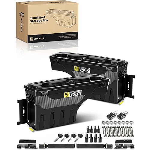 YHTAUTO Set of 2 Truck Bed Storage Tool box Lockable Compatible with 2002-2018 Dodge Ram 1500 2500 3500, Not Fit Rambox, Swing Waterproof Wheel Well Toolbox