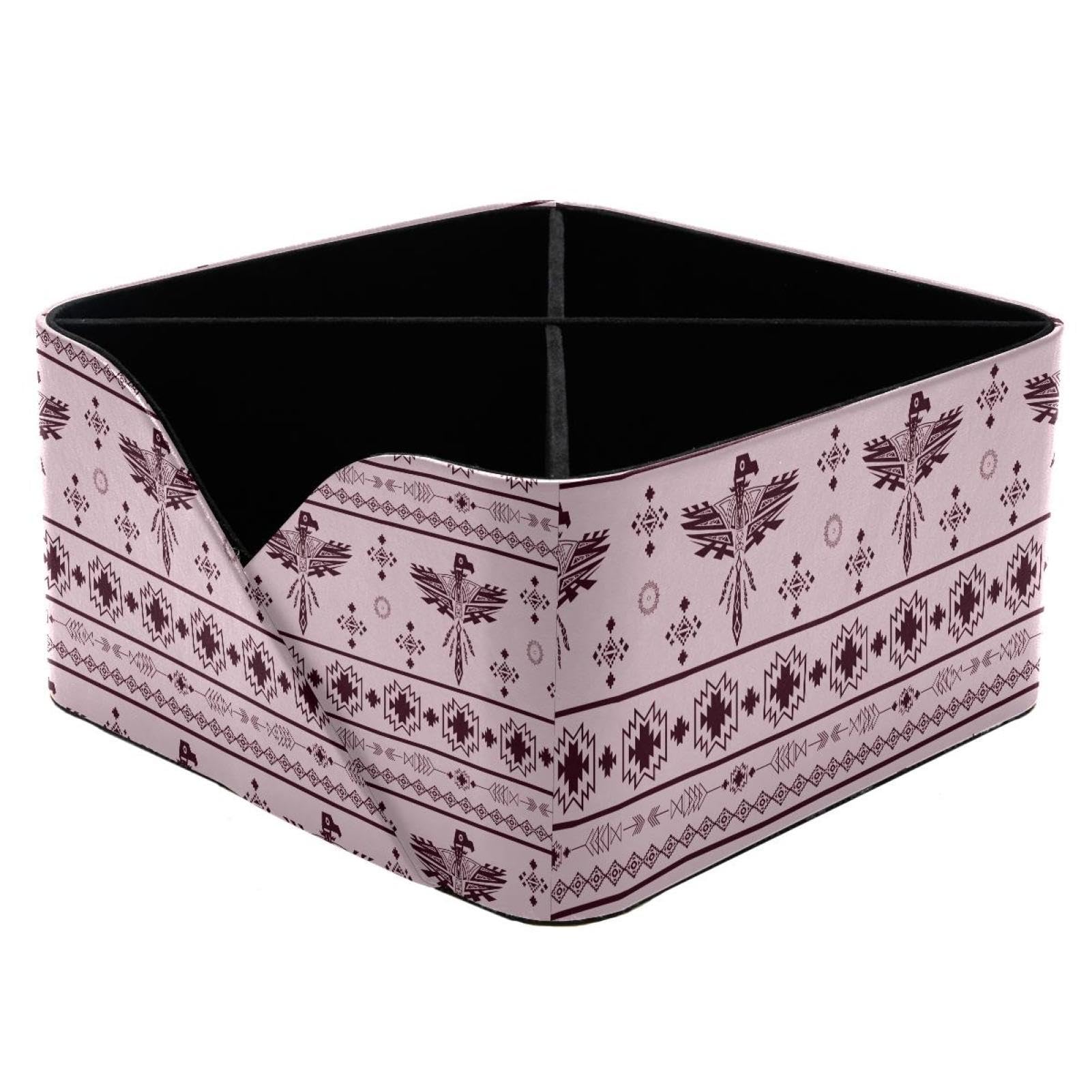 KengjuTesu Tribal Birds Pattern Desktop Organizer Pen Holder, Rectangular Pencil Cup for Office, Study and Makeup Stations