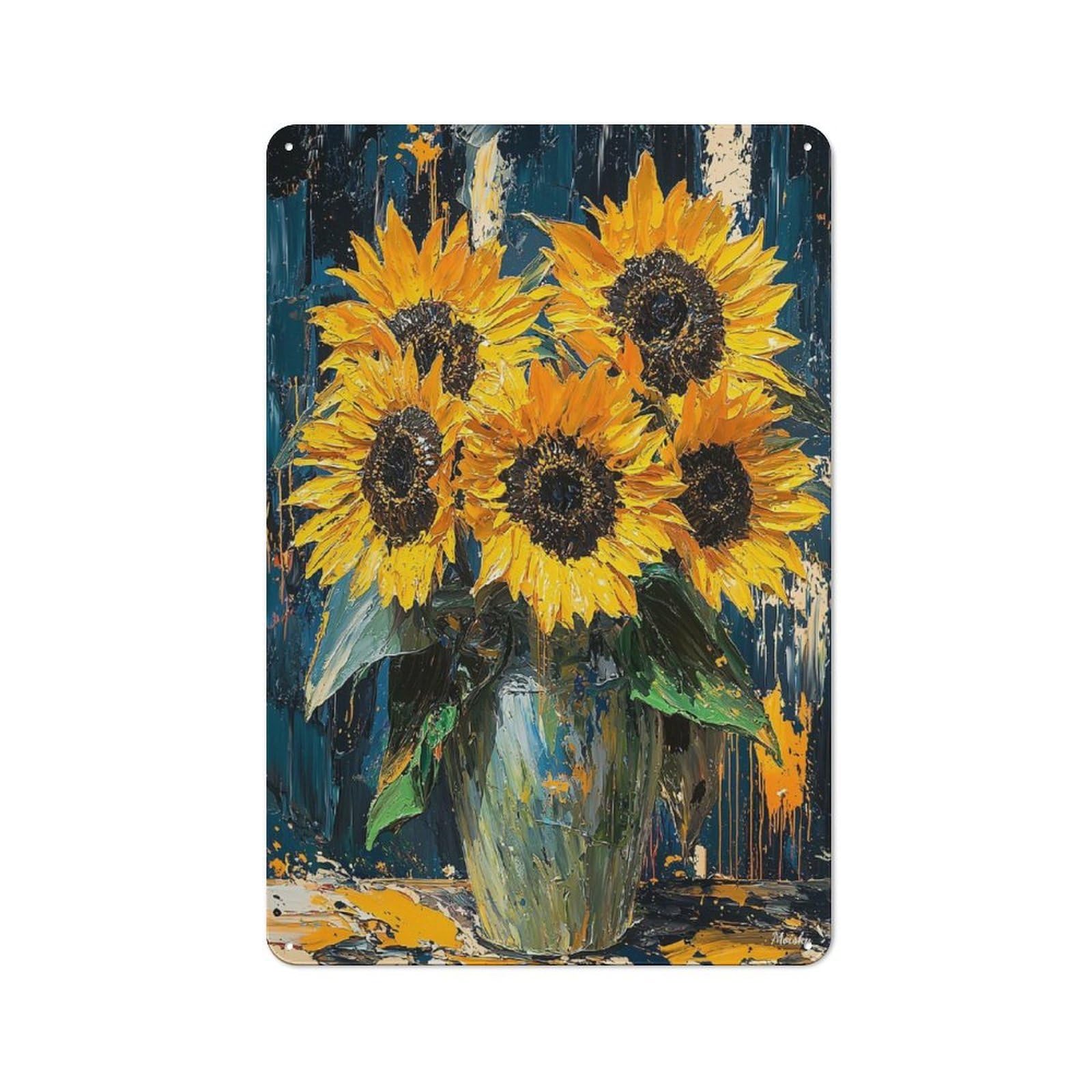 Junmoney Expressionist Sunflowers – Bold Contemporary Art Reinterpretation Rustic Metal Plaque 30X20cm For Living Room Wall, Suited To Home Wall Decor Collectors