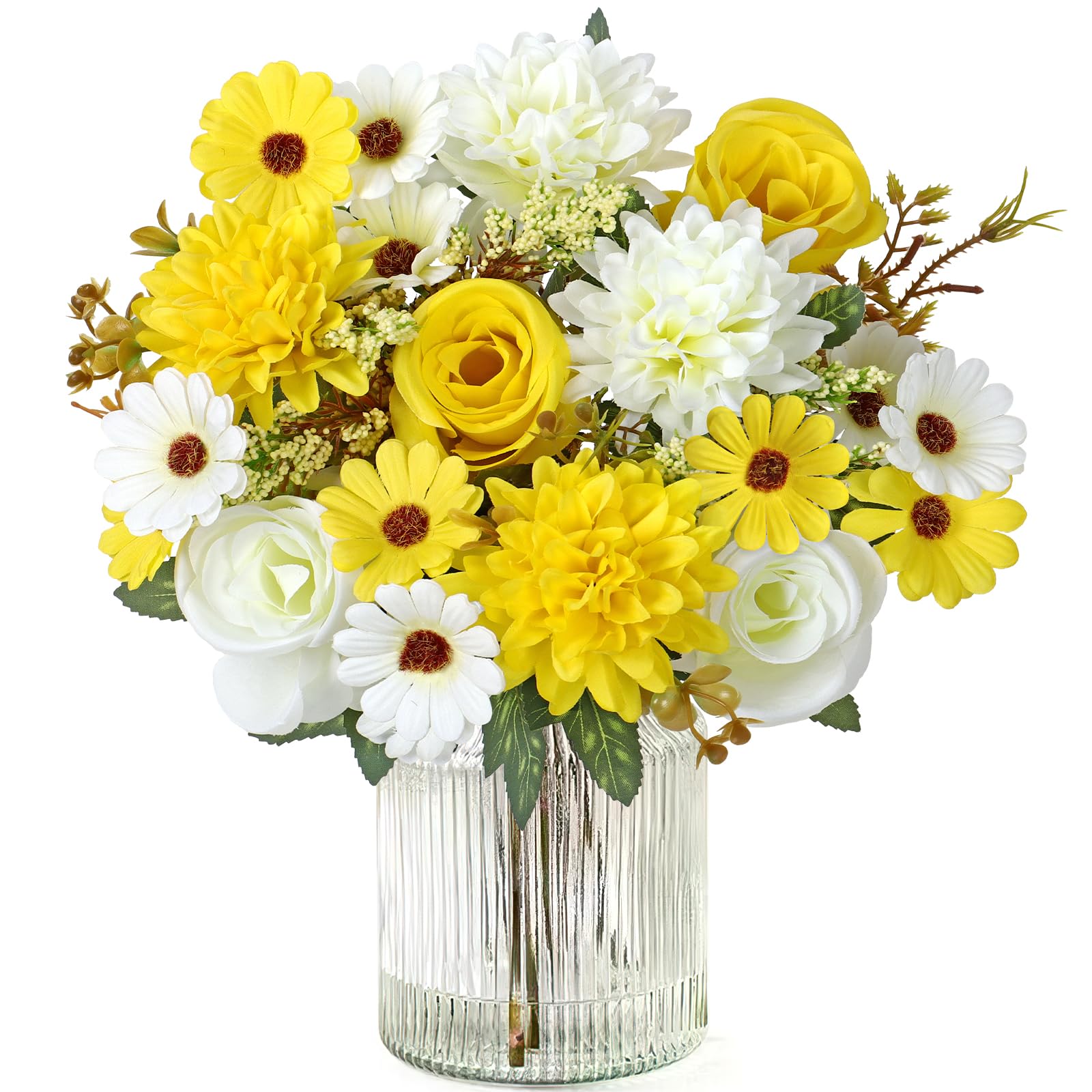 MEIVINES Artificial Flowers 2 Bunches Yellow Silk Flowers Faux Flowers — image 1