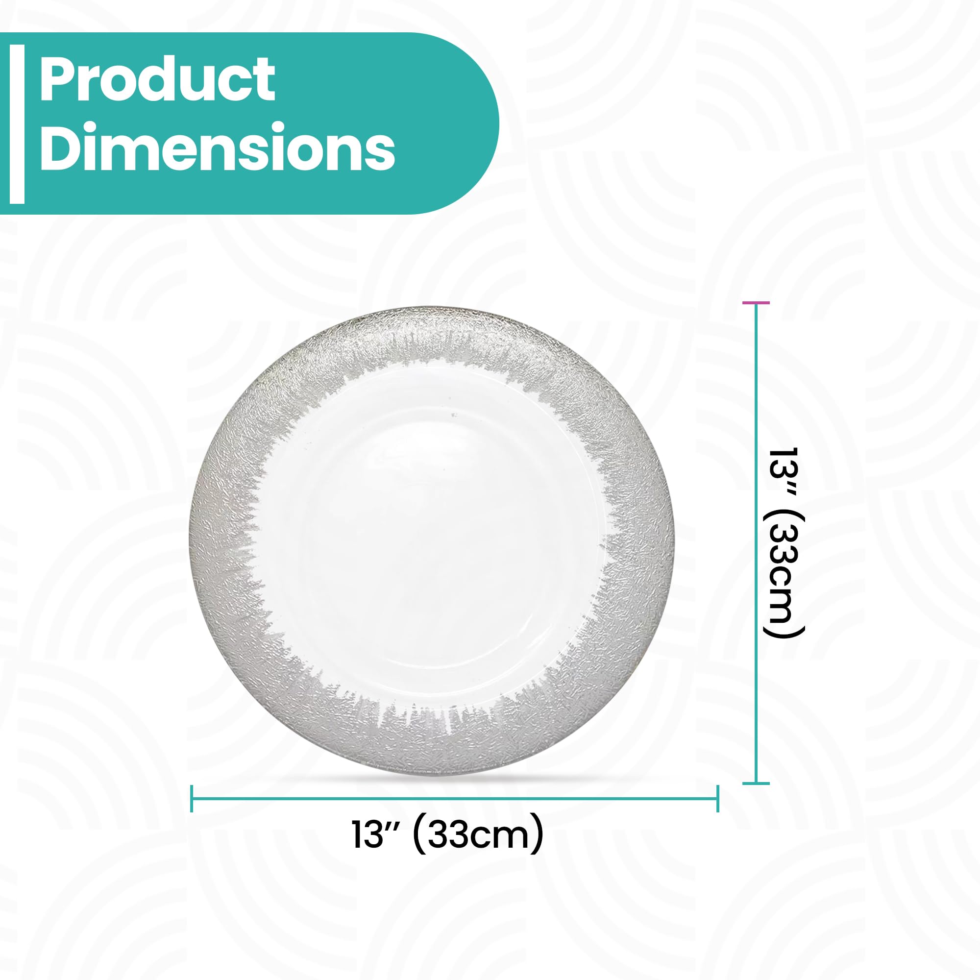 Platos de carga decorativos para fiestas, platos de vidrio con ribete plateado para decoración de mesa de comedor, bodas, cumpleaños, fiestas, vajilla, eventos de catering, 33 cm, 6 unidades