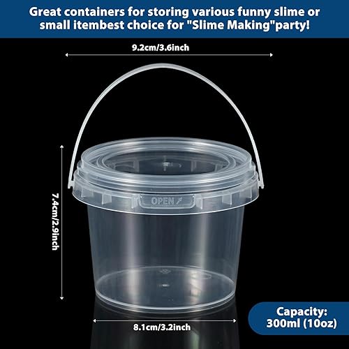 Miniatura 2 de Maxcheck 100 recipientes de 10 onzas a granel con tapas y asas, plástico transparente de 10.1 fl oz, mini estuche de almacenamiento para fiestas,