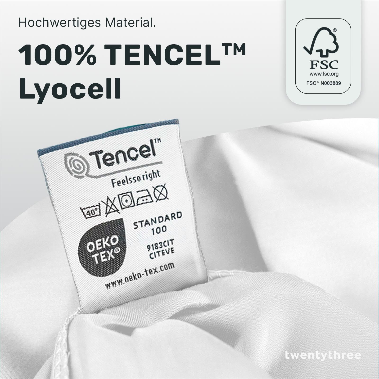 Twenty:three 100% Premium Eucalipto Set di biancheria da letto [1x] 155x220 + [1x] 80x80 cm rosa – morbidissimo e morbido – Set copripiumino con chiusura lampo e federa – Estate e inverno –