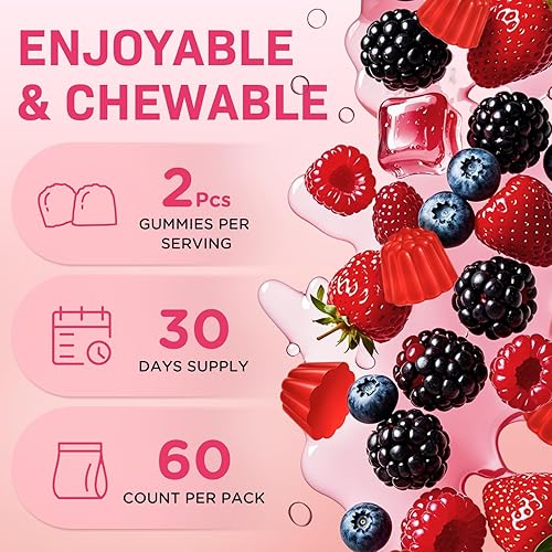 Miniatura 6 de Gomitas de olmo resbaladizo probiótico femenino con Dim, arándano, aloe vera, vitamina D3 y E para mujeres, equilibrio de pH, salud intestinal y