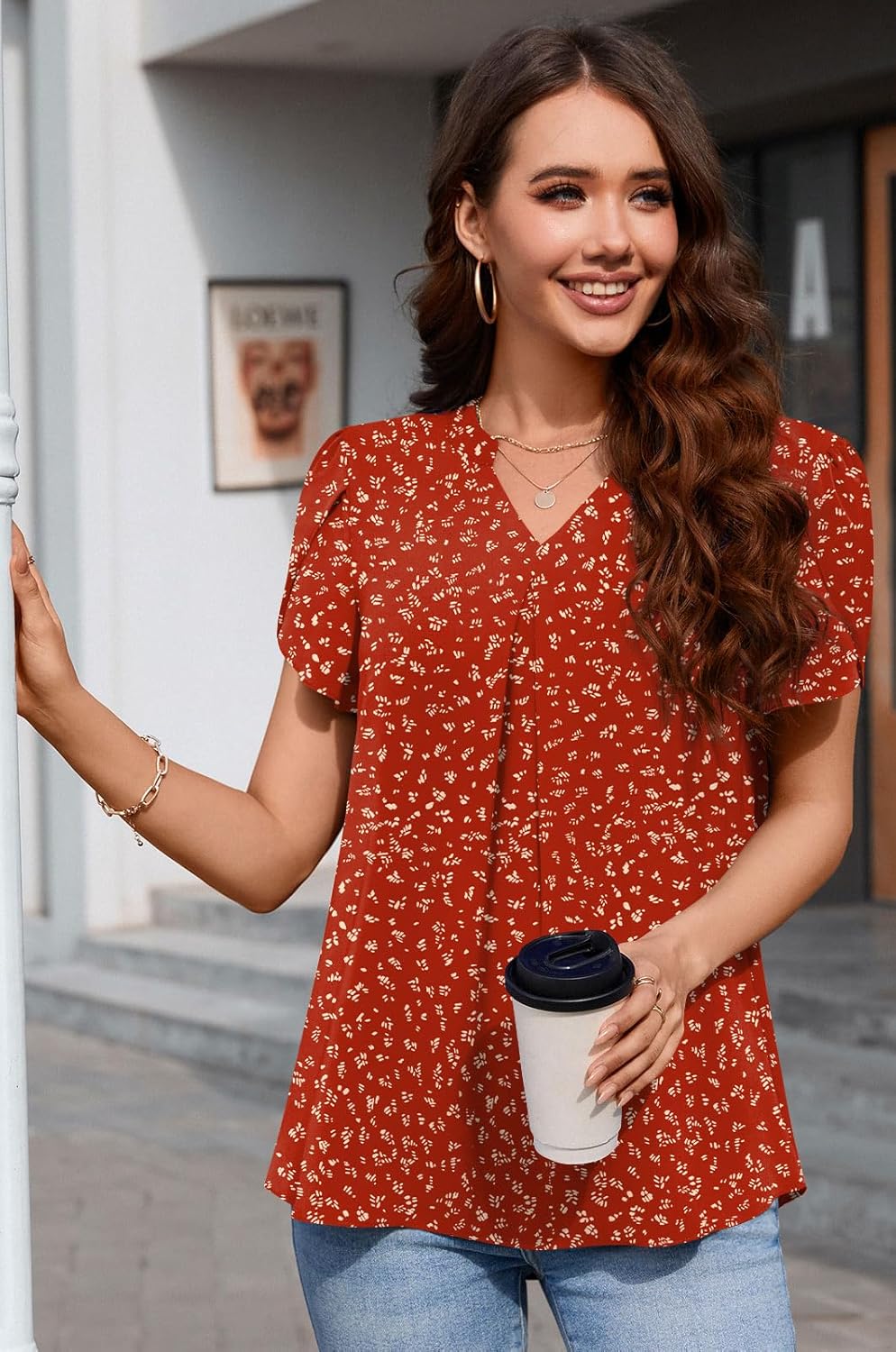 TAOHUADAO Womens Summer Dressy Chiffon Blouses Short Sleeve V Neck Tops for Leggings Casual T-Shirts - Image 3