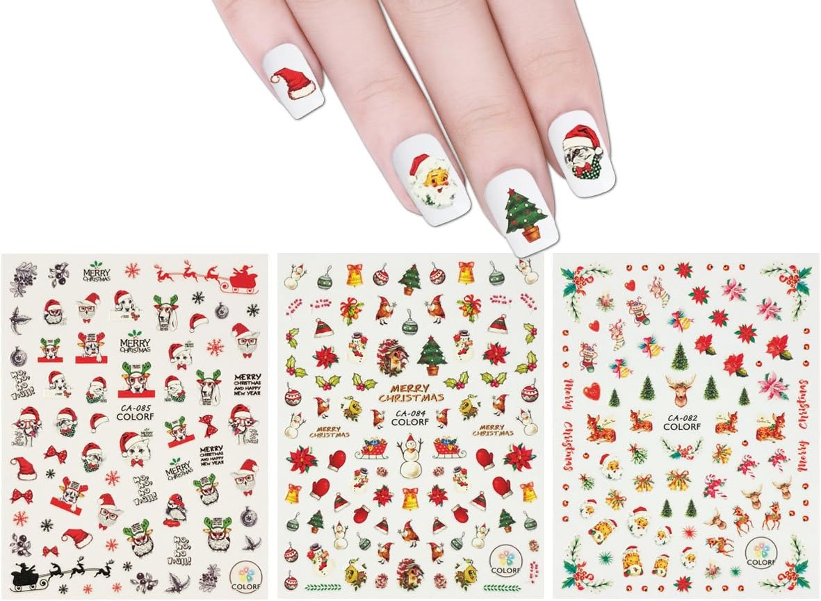 ALLYDREW 3 Sheets Jolly Animals Christmas Nail Art Christmas Nail Stickers