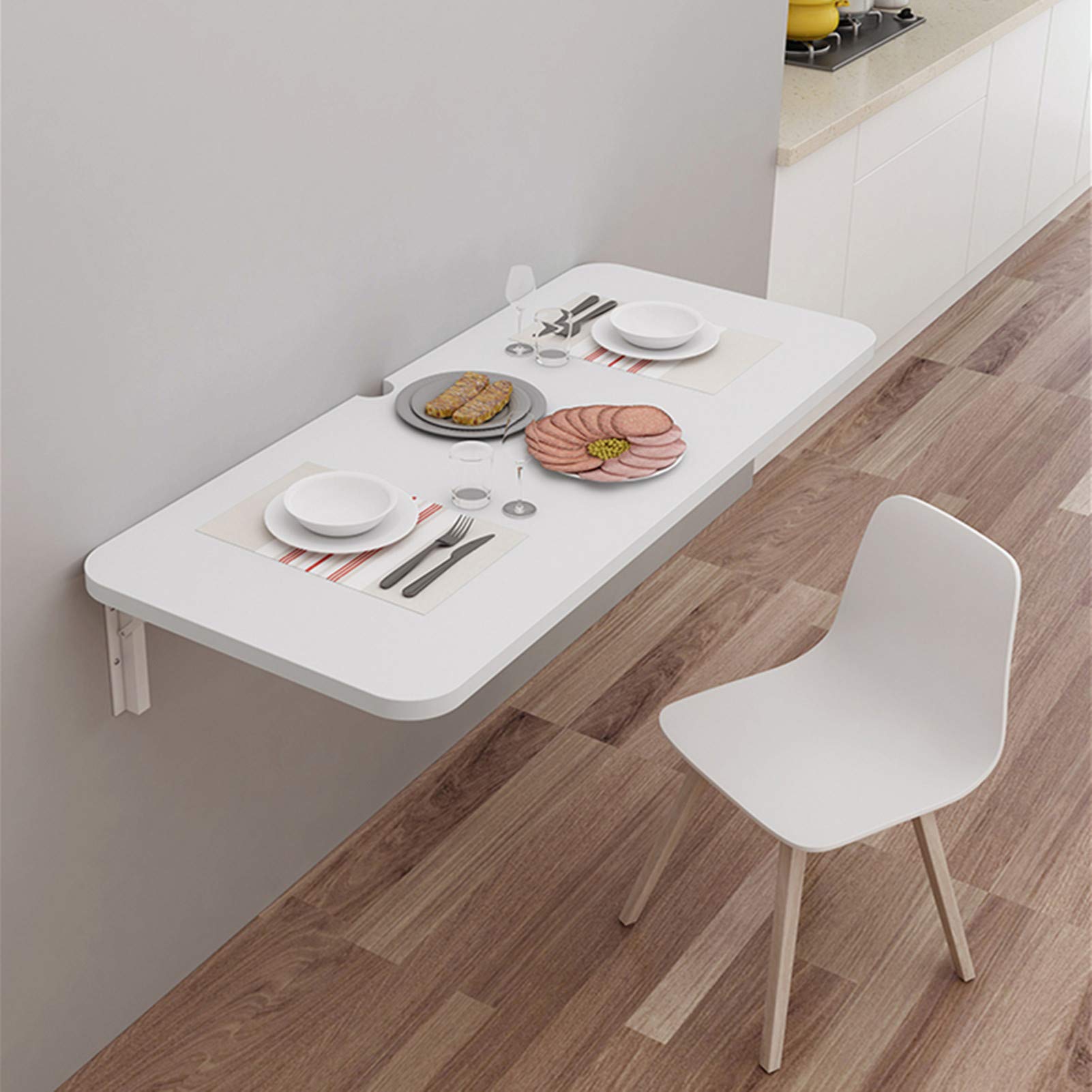 Tavolo pieghevole da parete bianco (110 x 60 cm), salvaspazio, scrivania per cucina, postazione di lavoro, postazione di lavoro, tavolo da pranzo e scrittura, versatile mensola pieghevole da parete