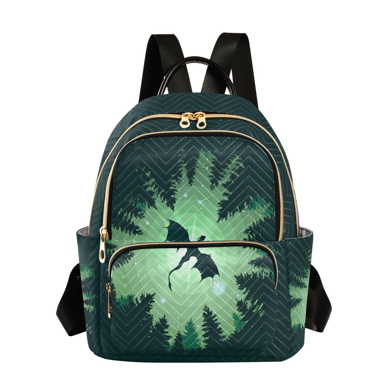 Women Mini Backpack Forest Dragon Starry Sky Dragon Green Fashion Purse,S