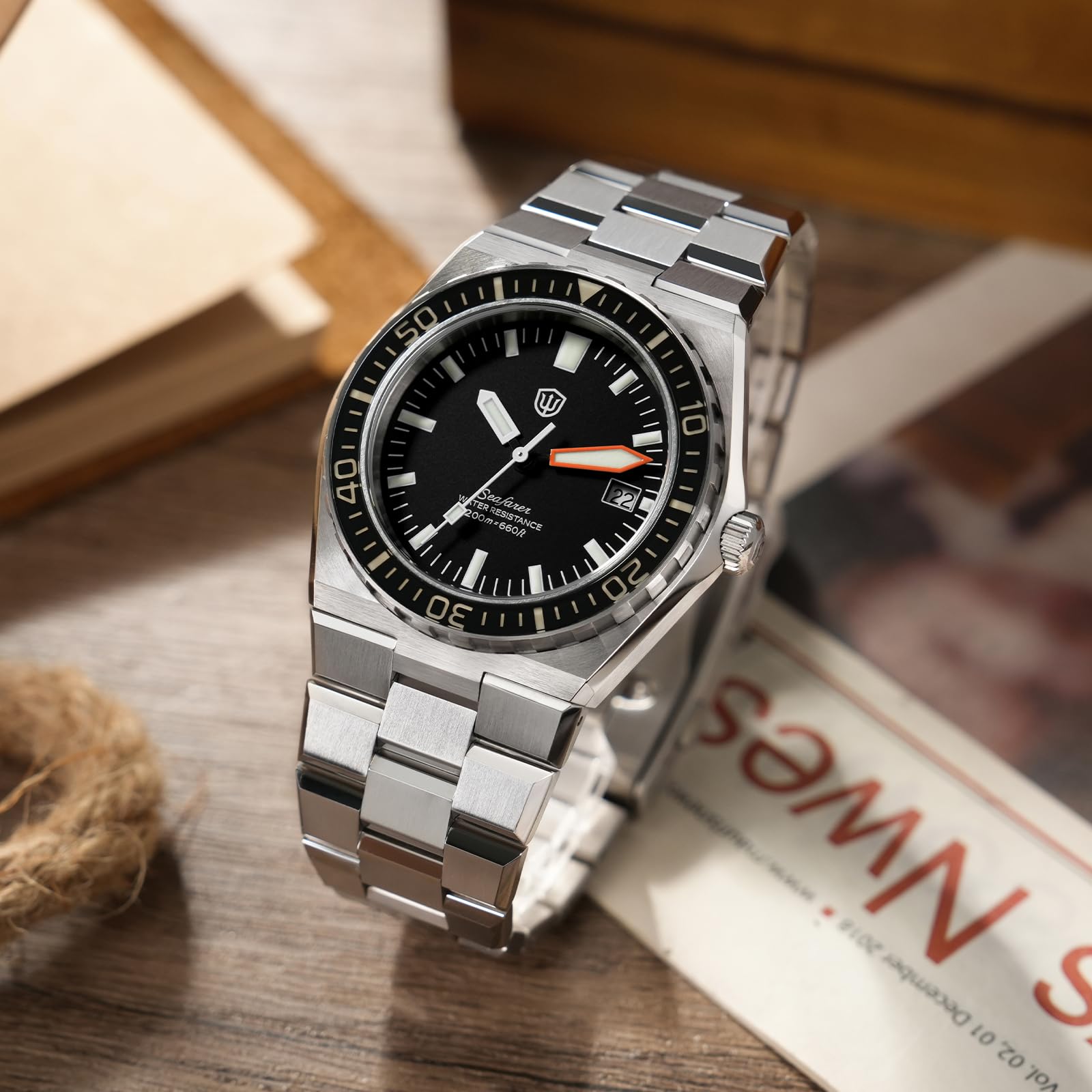 watchdives WD0017 Reloj de Buzo de Cuarzo para Hombre, VH31 Barrido Segundos / RD515 Movimiento, Cristal de Zafiro, Bisel de Zafiro Totalmente Luminoso, Resistente al Agua 200M Reloj Deportivo de
