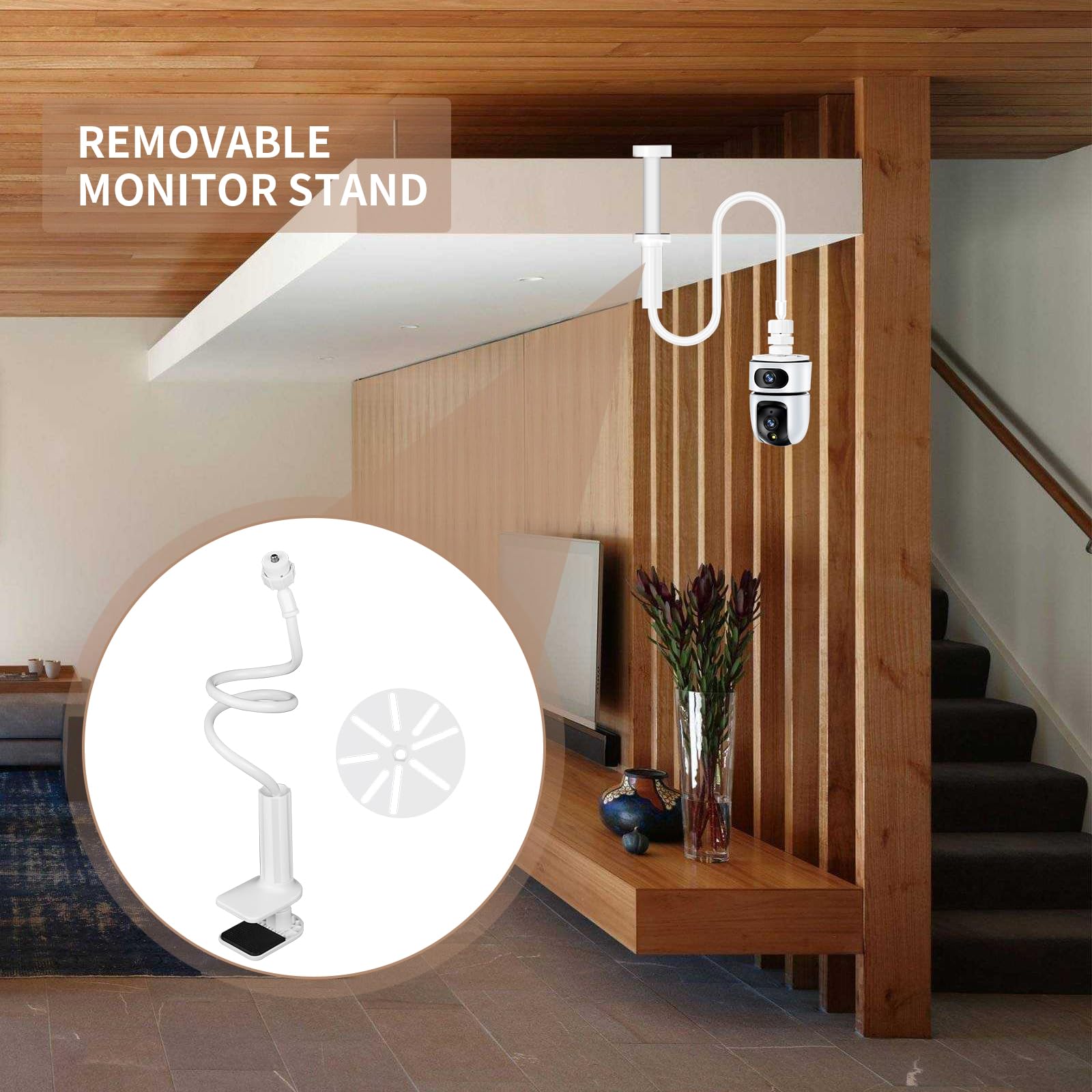 Soporte Camara Vigilancia Ajustable de 360° Grados Soporte para Cámara con Clip, Soporte de Pared de Metal para Cámara con 1/4 Rosca para Interiores y Exteriores,1pcs Blanco
