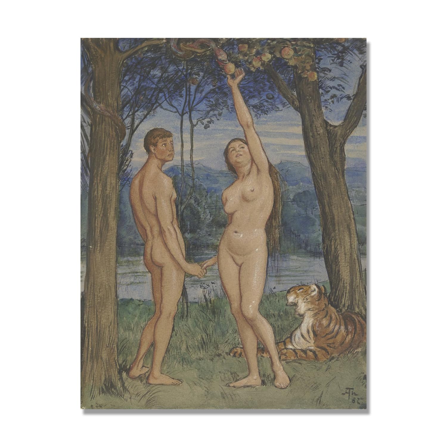 NHLDZYH Hans Thoma Style Canvas Wall Art - (Untitled 20), German Romantic Realism Painting with Symbolic Nature, Rustic Country Home Decor. 80x105cm-31.5x41.3in. Only Canvas