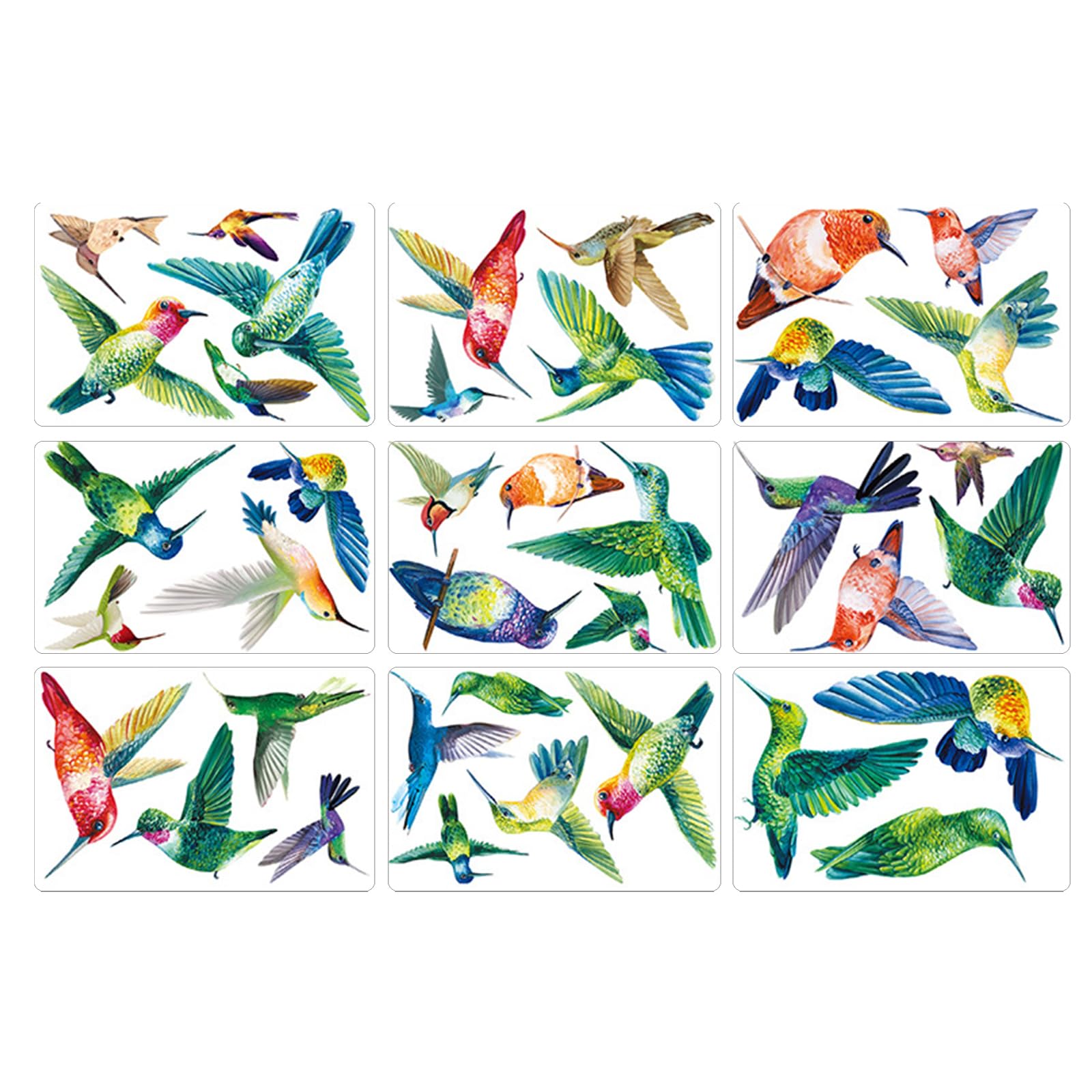 Anti Collision Bird Window Decals for Home Glass, Colorful Hummingbird Static Cling Stickers, 9 Sheet PVC Window Decor for Living Room, Bedroom, and Balcony Glass Anti Collision Hummingbird Decals Art