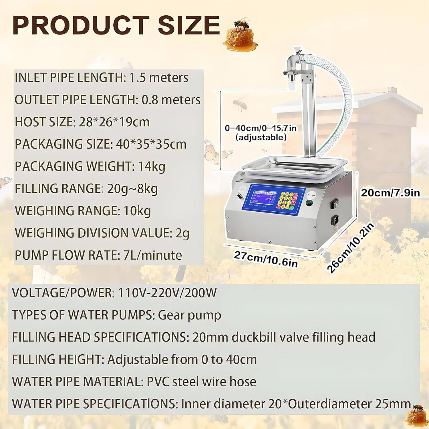 Riempitrice di liquidi per liquidi viscosi, controllo digitale, tara automatica, antigoccia, acciaio inossidabile, riempimento preciso per miele, olio, marmellata fino a 10 kg