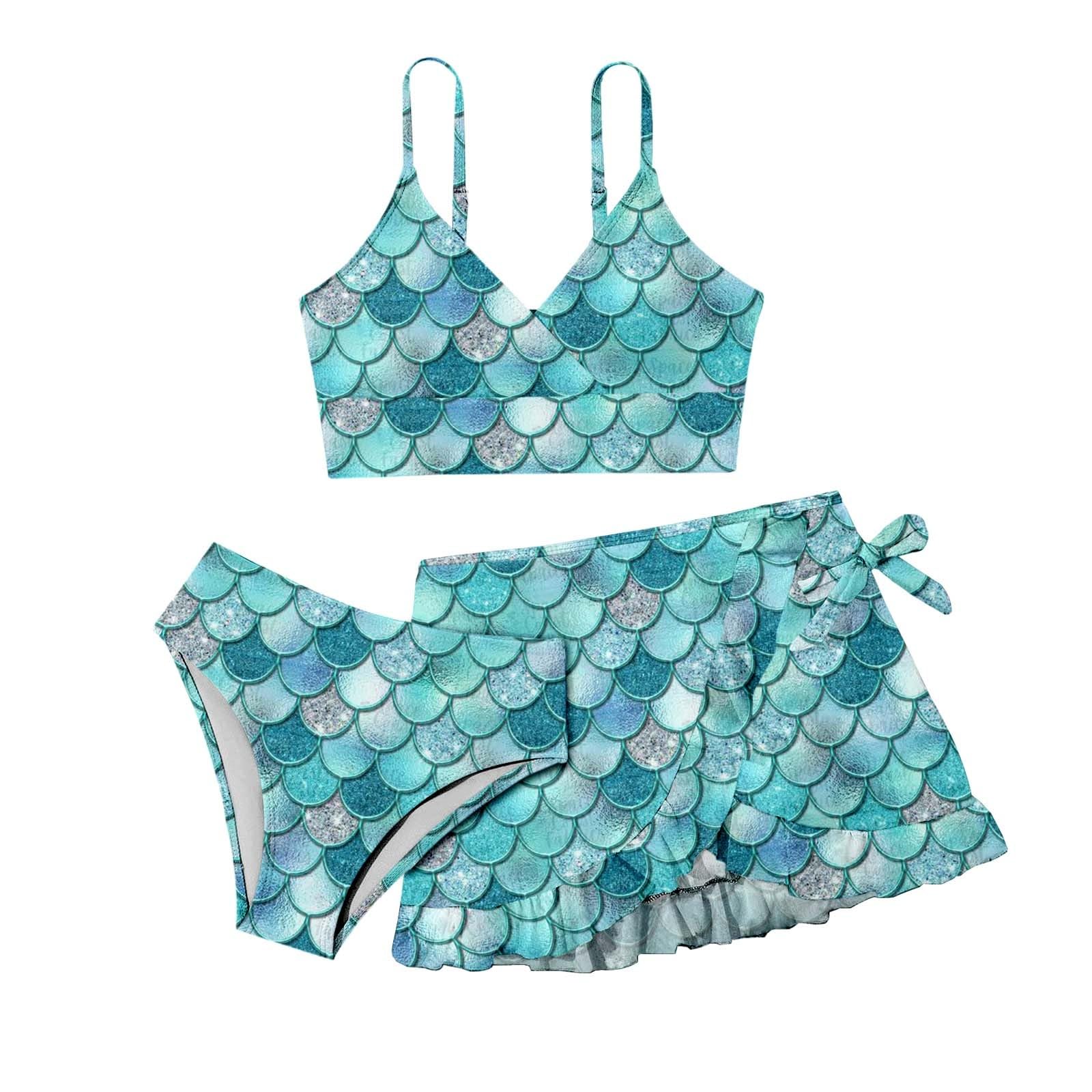 Maillot 3 pièces imprimé écailles fille chic avec son cache-maillot fluide - 4