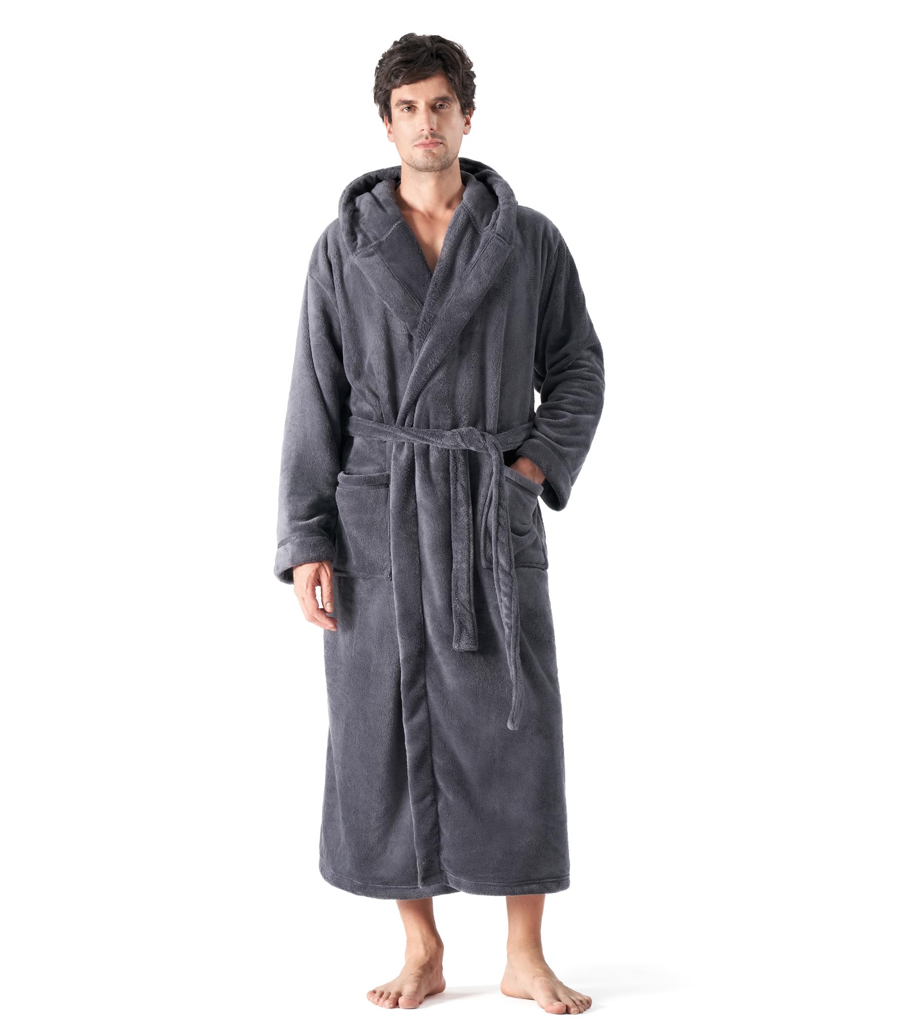 DAVID ARCHY Albornoces para hombre, bata para hombre, ultra suave, cálida, con cuello largo, albornoz para hombre