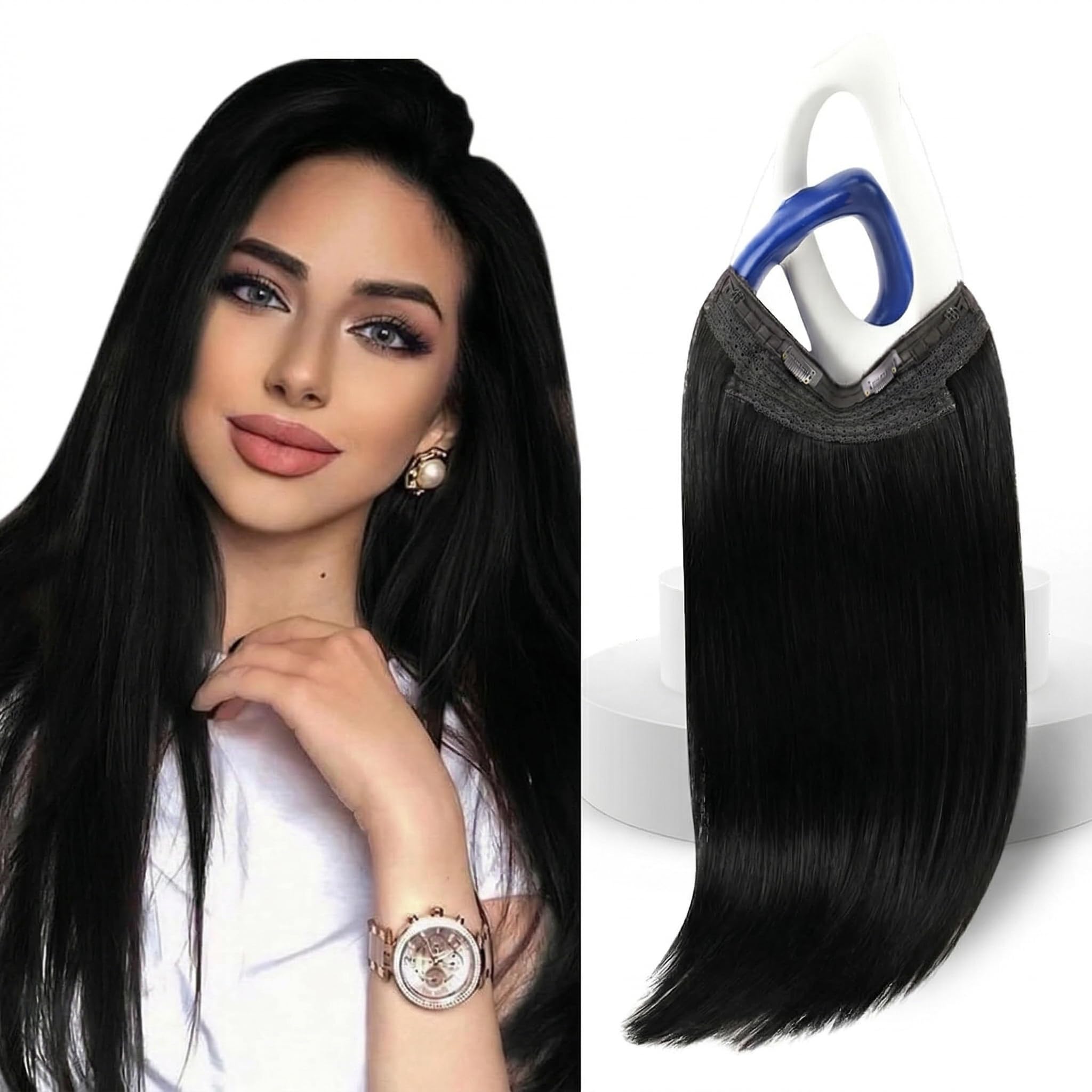 Sunny Hair Wire Hair Extensions Real Human Hair Fish Line Human Hair Extensions Invisible Wire Extensions Jet Black #1 16 Inch