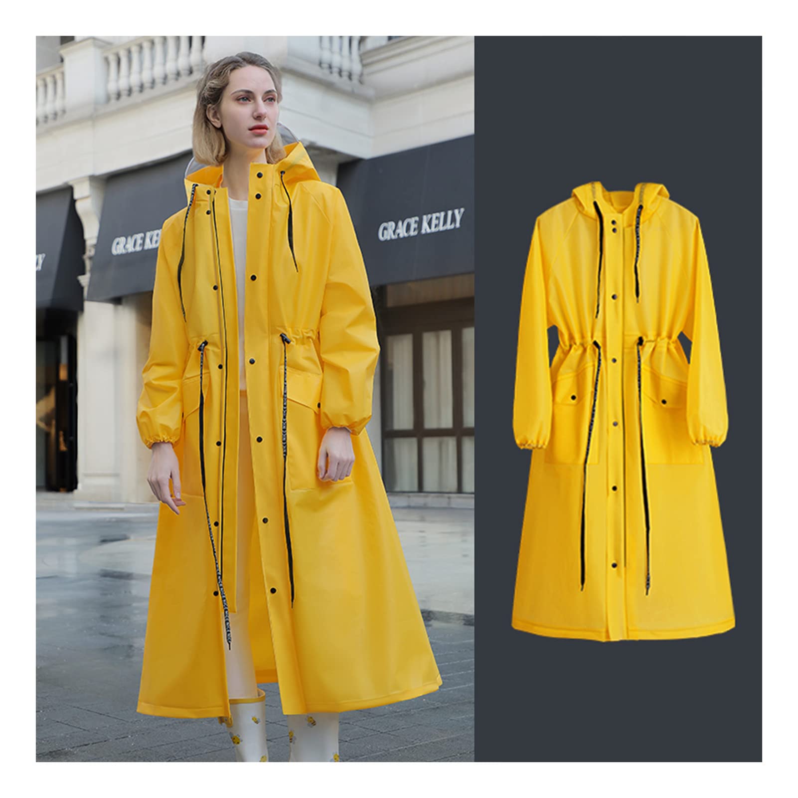 Poncho de lluvia para acampada y senderismo con capucha ajustable gruesa