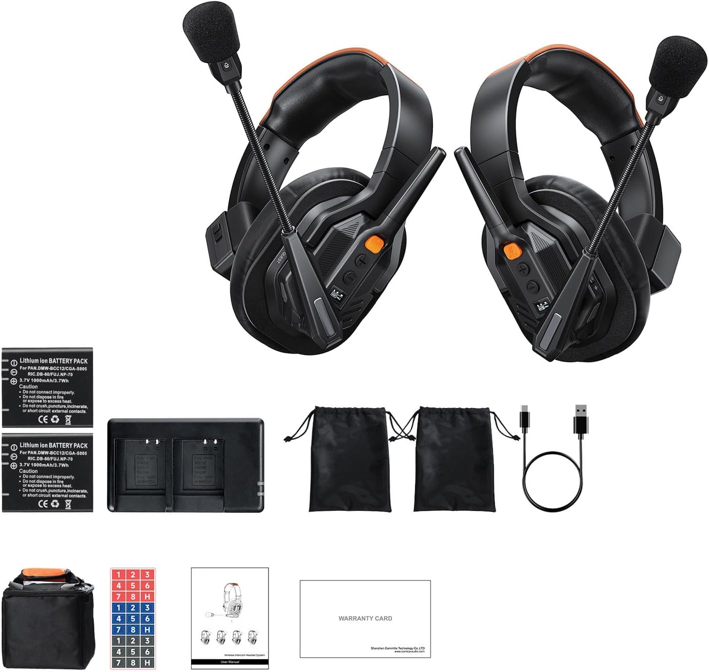 Full Duplex Wireless Intercom Headset for 2 Person, 500M Range AI Noise Cancelling Headset, 12H Battery Communication, Ideal for Film Production Live Events