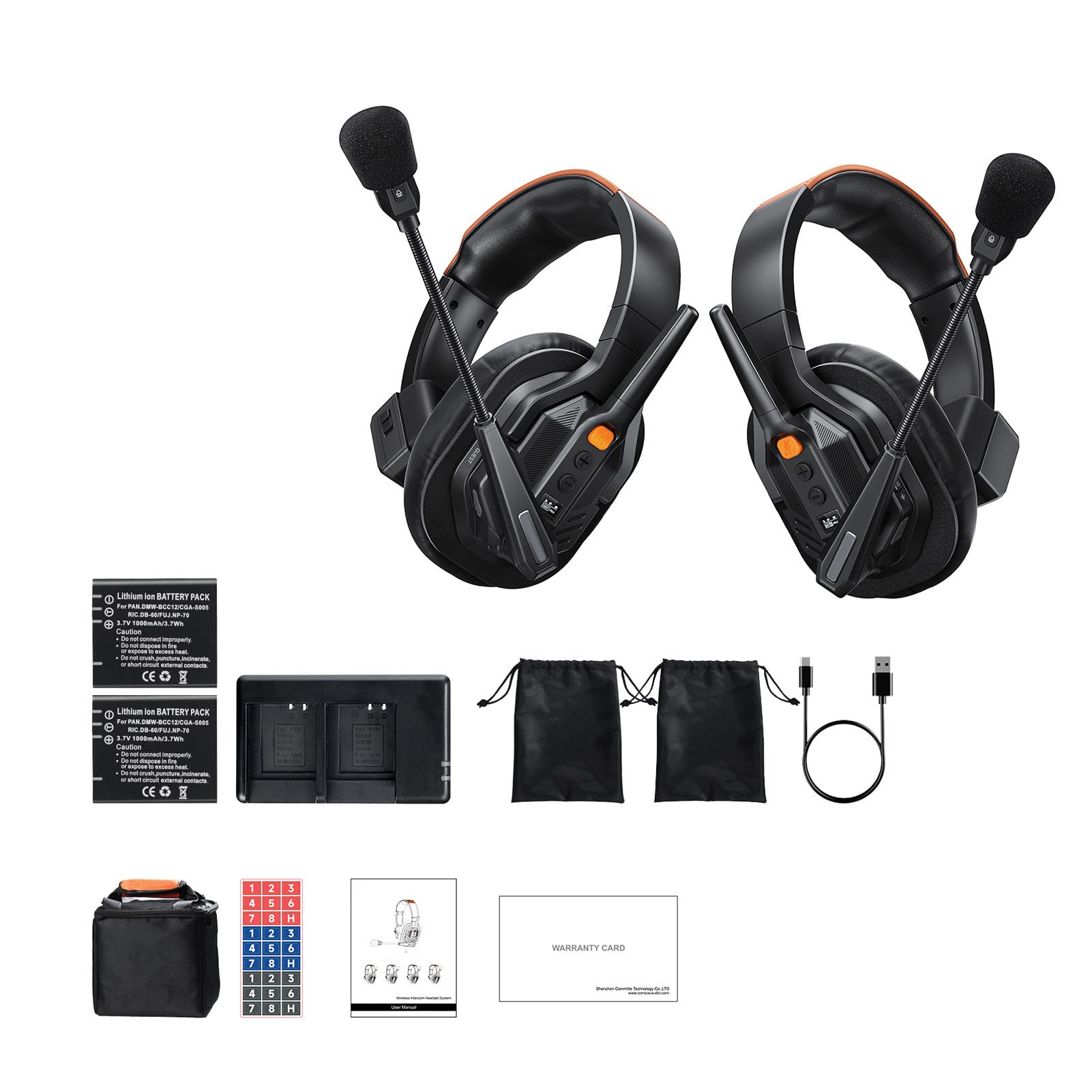 Auriculares de Intercomunicación Inalámbricos, Auriculares de Comunicación con Reducción de Ruido Dúplex Completo para Comunicación en Equipo, Conversación Grupal, Juego de 2 uds.