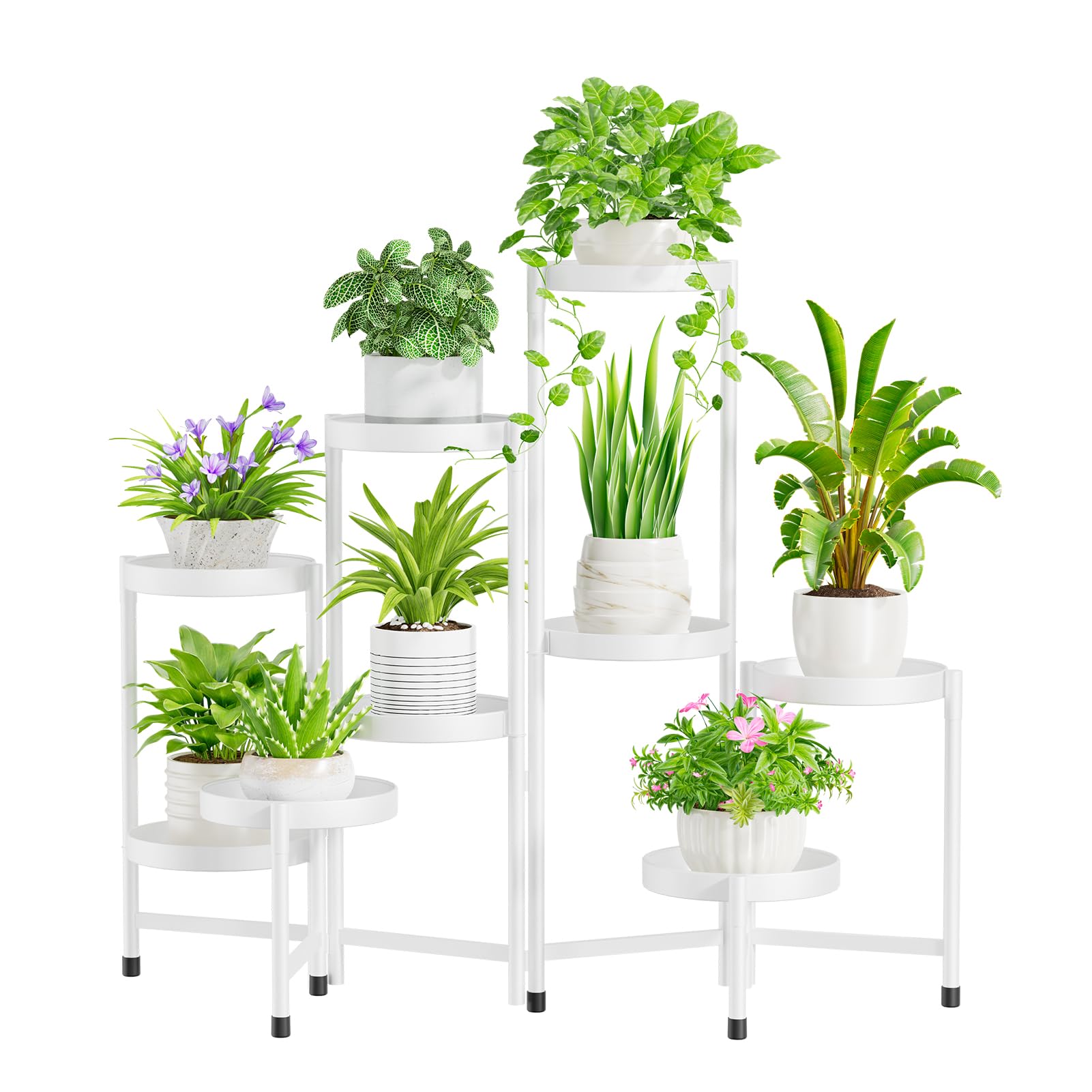 iDavosic.ly Plant Stand Indoor Outdoor, 9 Tier Corner Metal Flower Display Holder Shelf, Folding Tall Orchid Rack for Patio Balcony Porch Garden Living Room House, White โ image 1