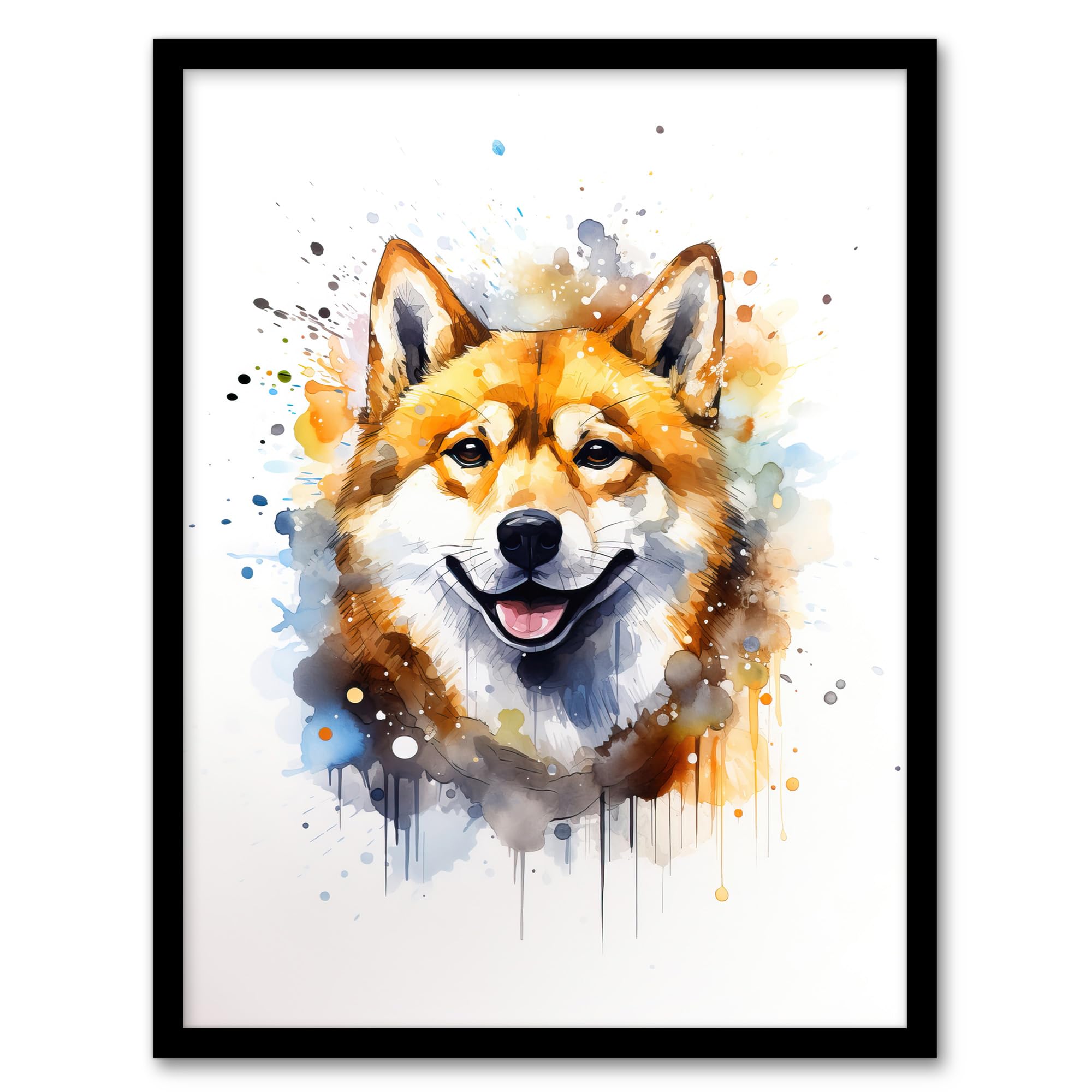 Artery8 Shiba Inu Lovers Gift Watercolour Pet Portrait Painting Artwork Artwork Framed Wall Art Print A4