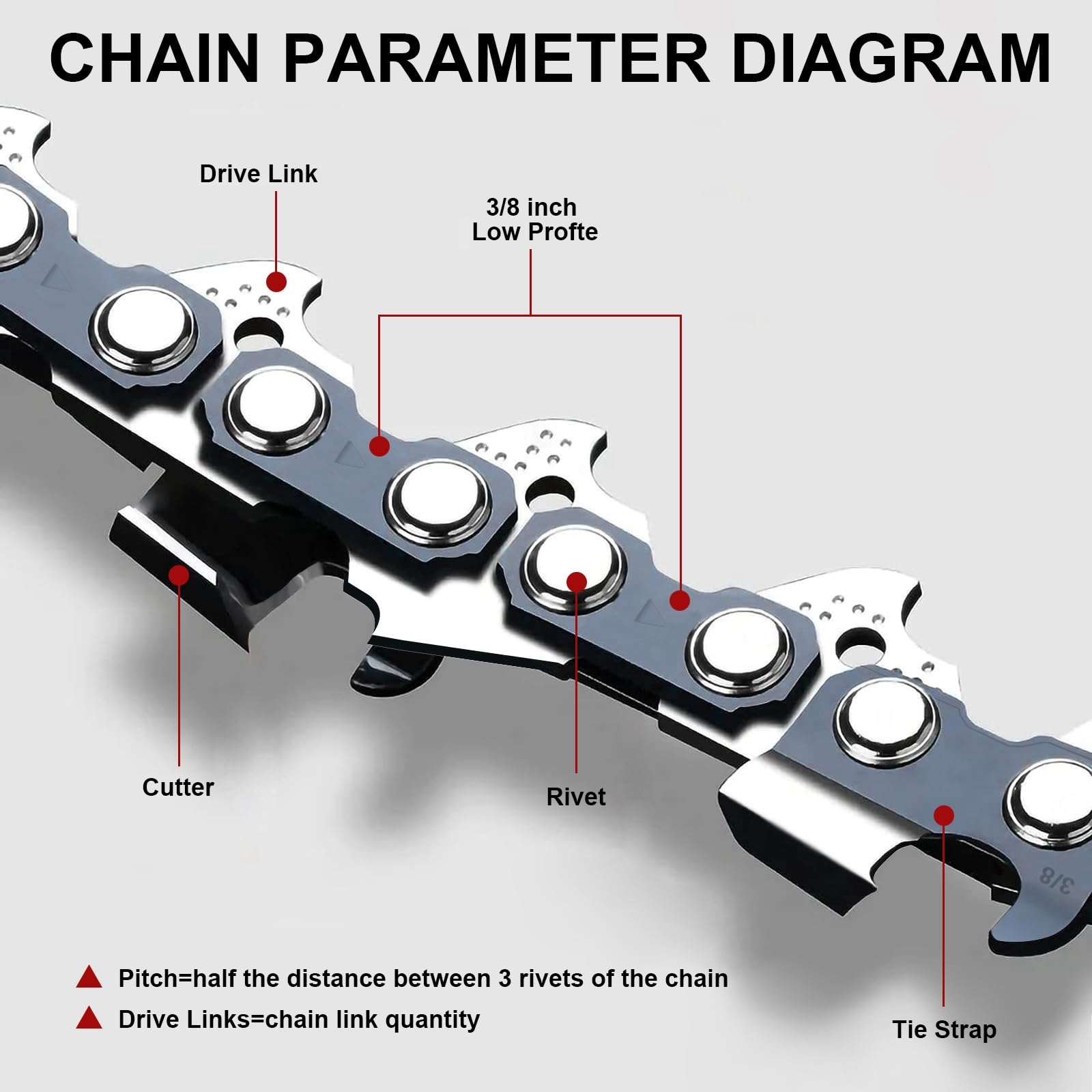 Cadenas de motosierra de 12 pulgadas, cadena de motosierra S50 para barra de 12 pulgadas, paso LP de 3/8 pulgadas, calibre de 0.050 pulgadas, 45 eslabones de transmisión, se adapta a Dewalt