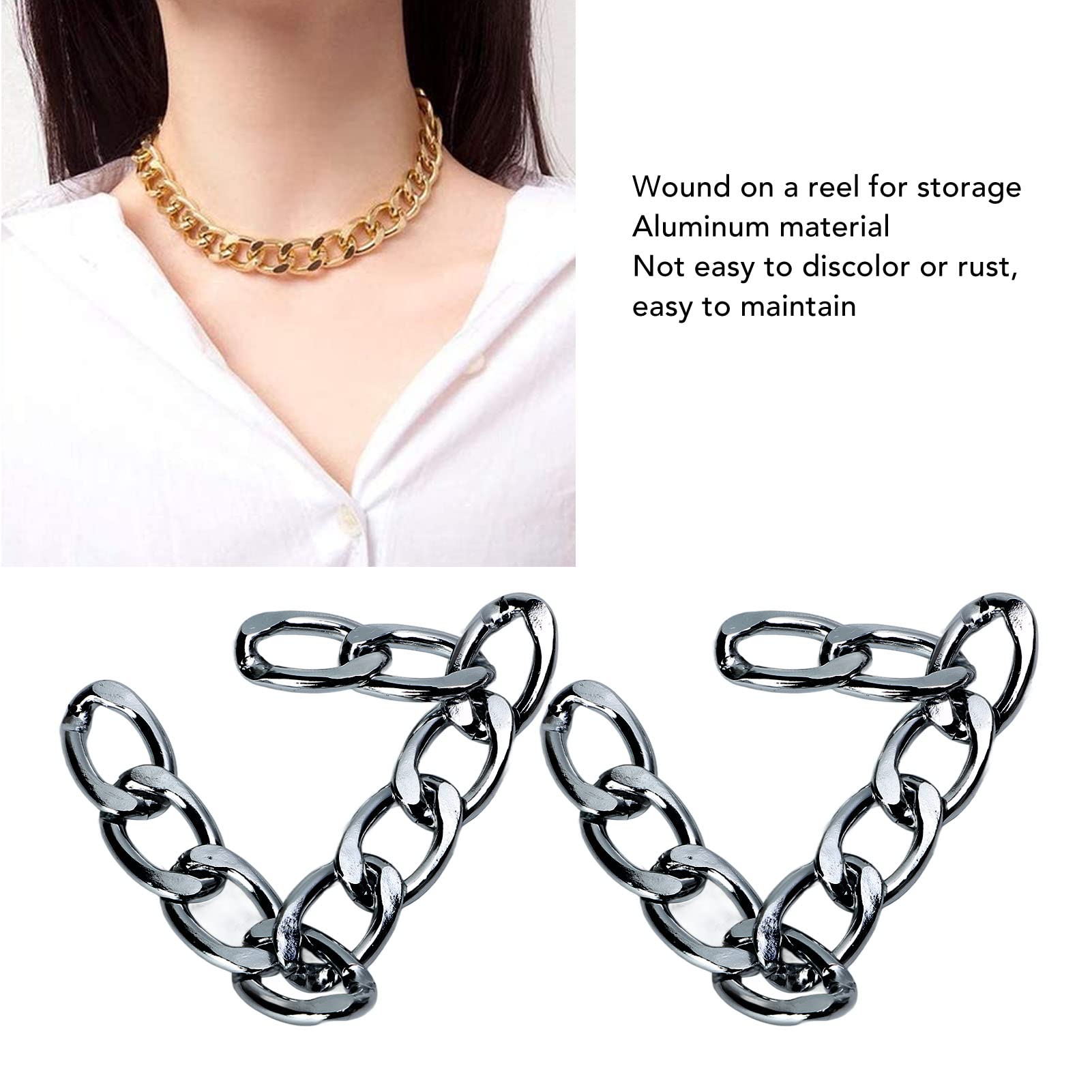 Cadena de monedero de 10 m, correa de cadena plana de metal, cadenas de bordillo, correa de cadena de monedero de aluminio, correa cruzada, accesorios para bolso, cadenas para la fabricación(Gris)
