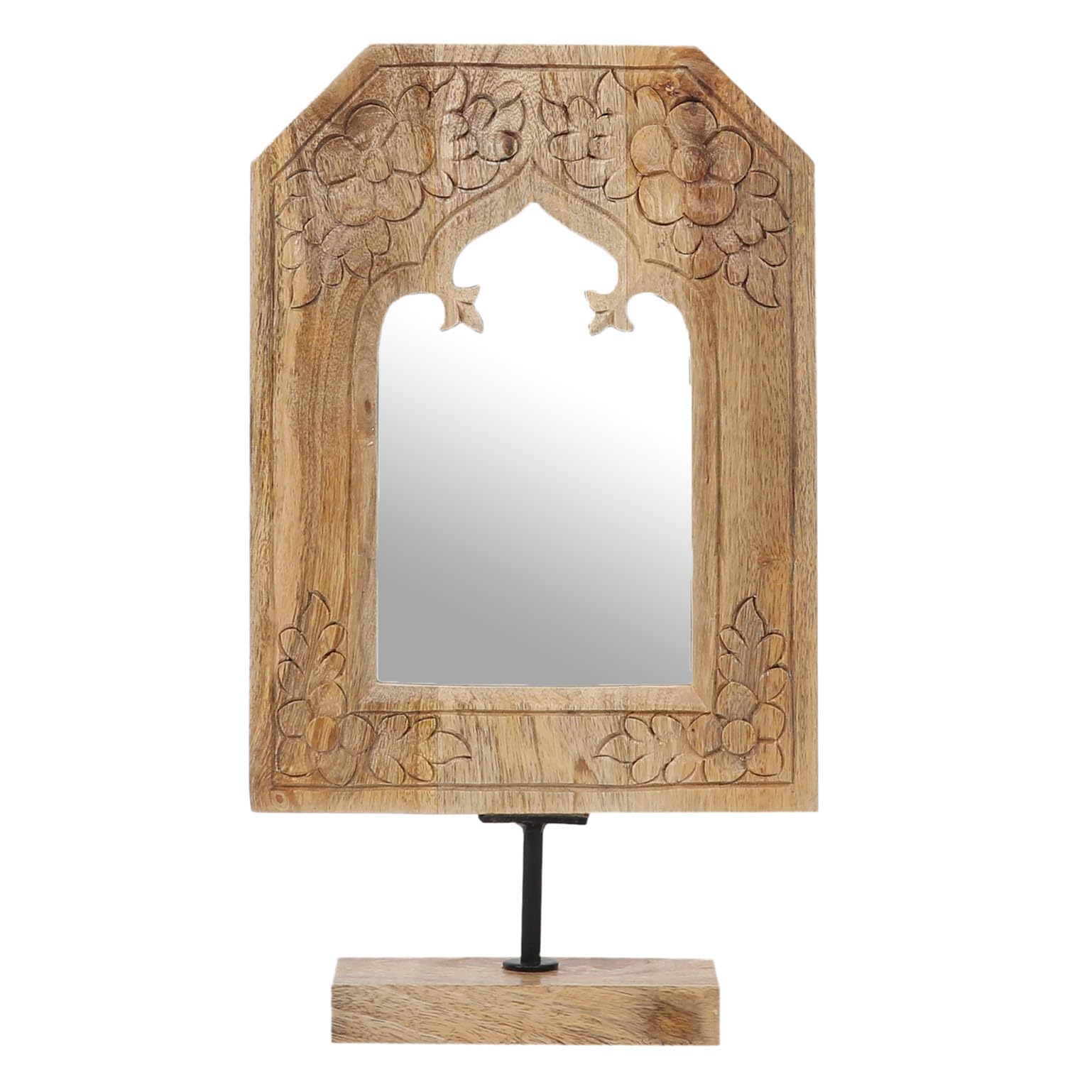 Akaash Schminkspiegel aus Mangoholz Standspiegel, 38 cm Hoch – Naturbraun