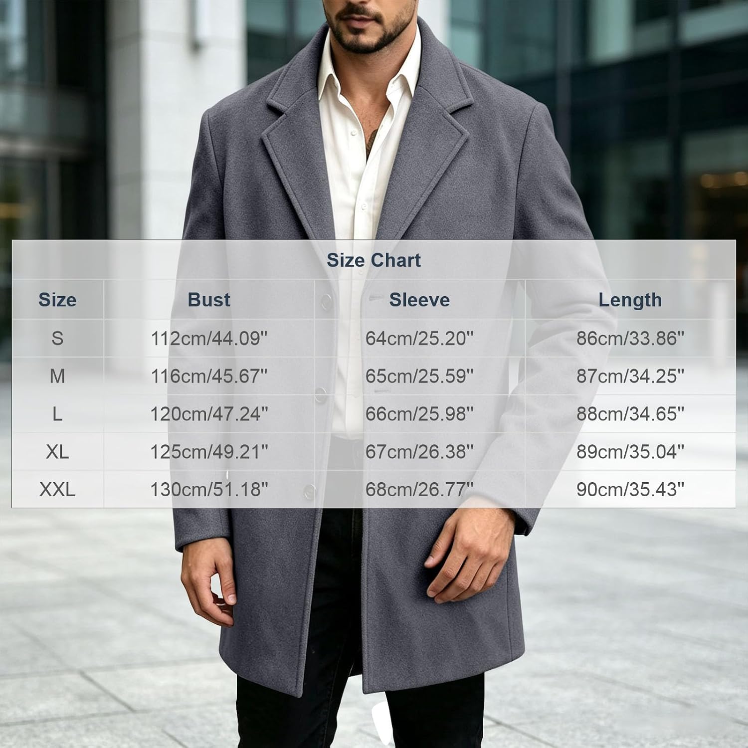 Men's Notched Lapel Overcoat Button Front Dressy Casual Long Coat